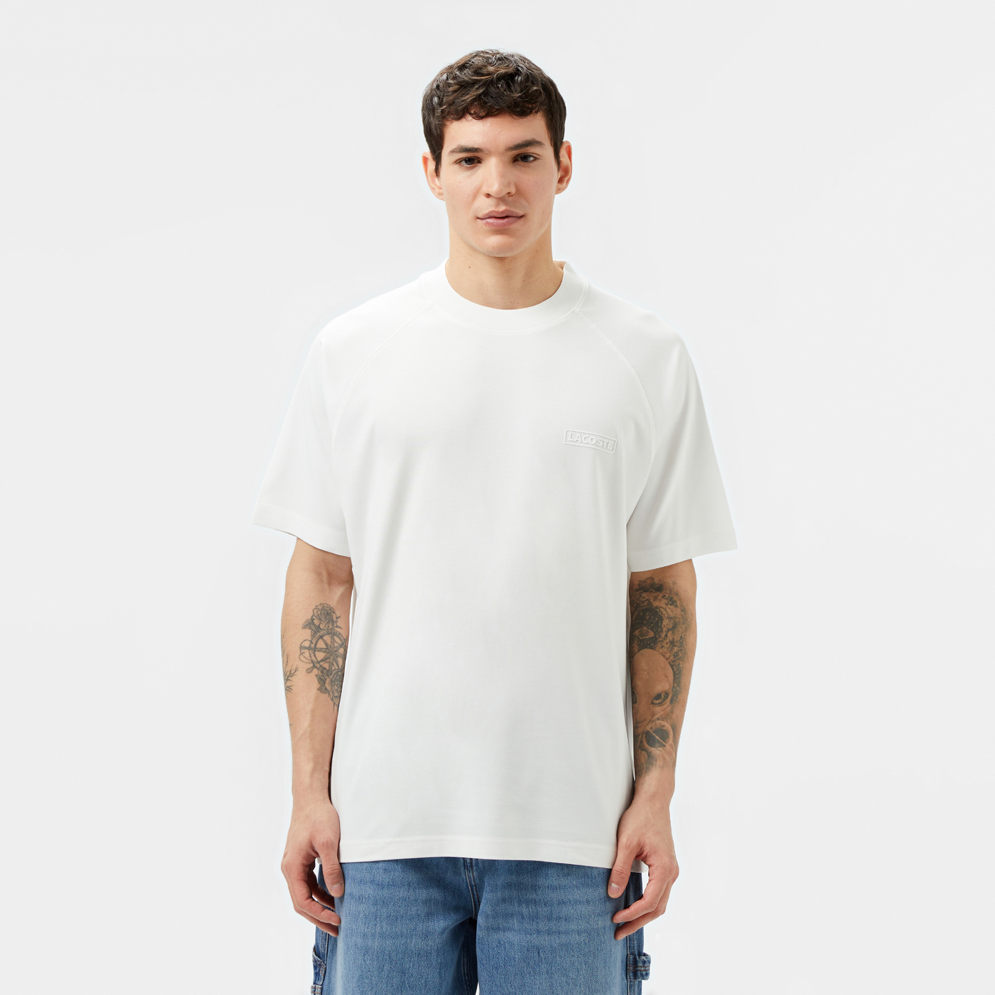 Lacoste Erkek Oversize Fit Bisiklet Yaka Beyaz T-Shirt TH0526-70V