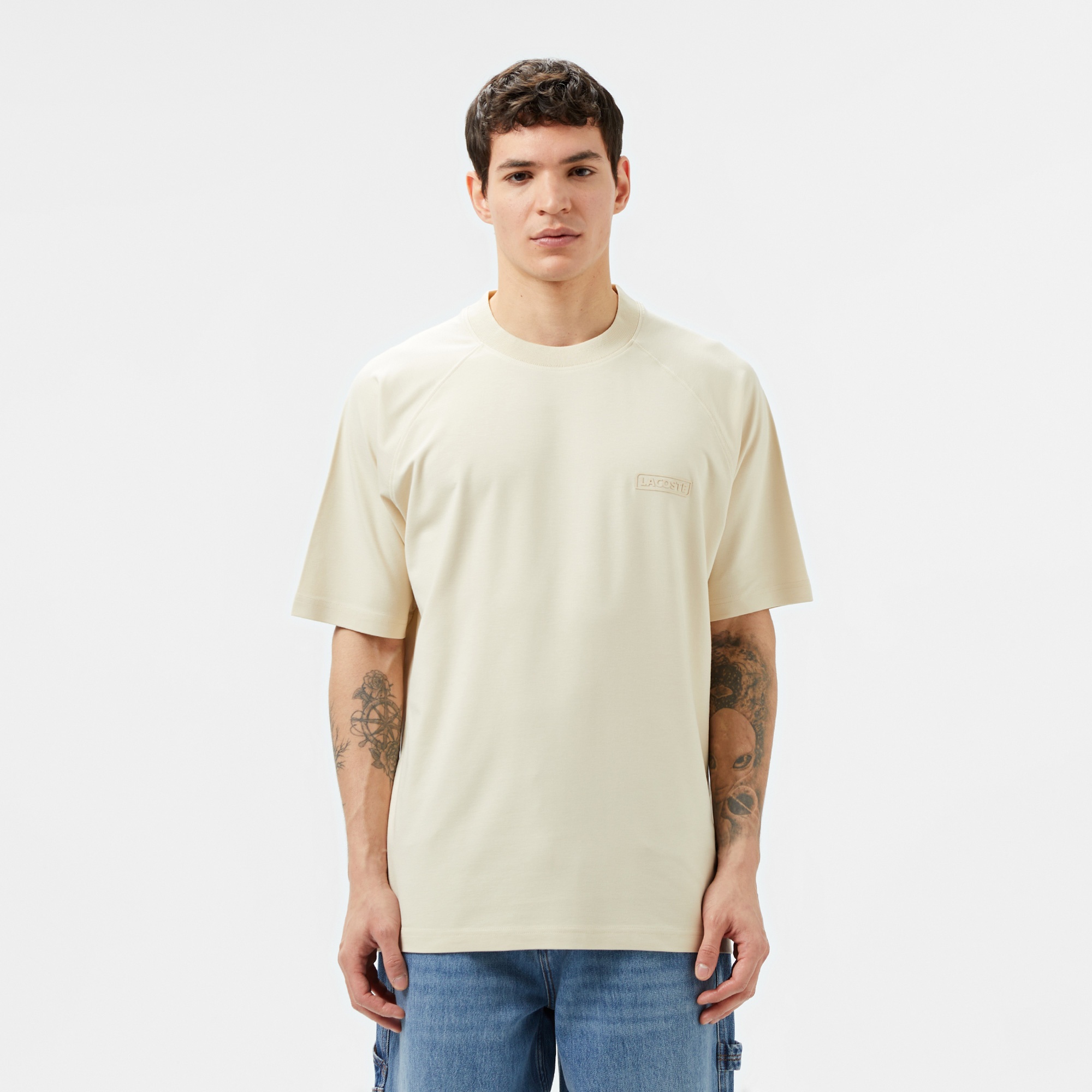 Lacoste Erkek Oversize Fit Bisiklet Yaka Bej T-Shirt