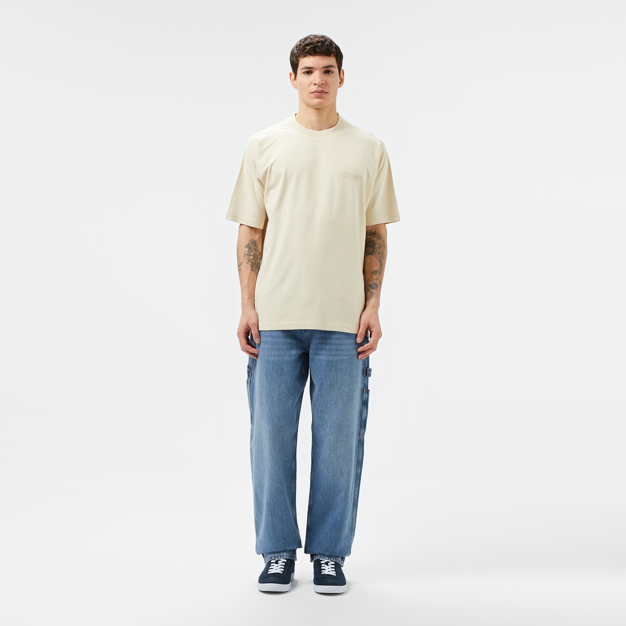 Lacoste Erkek Oversize Fit Bisiklet Yaka Bej T-Shirt
