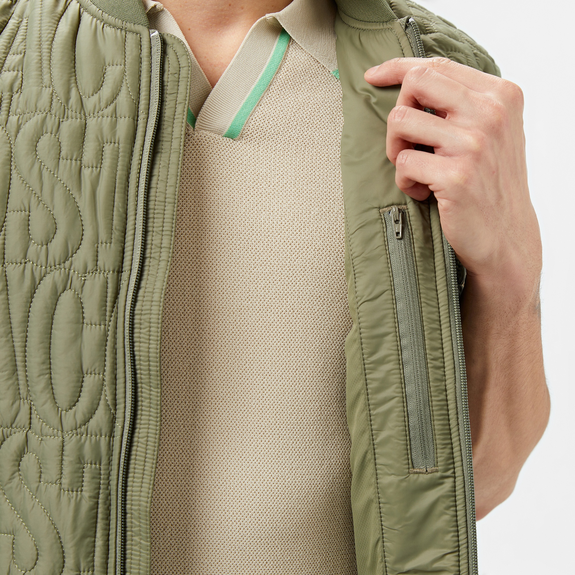 Lacoste Erkek Regular Fit Dik Yaka Kapitone Yeşil Yelek