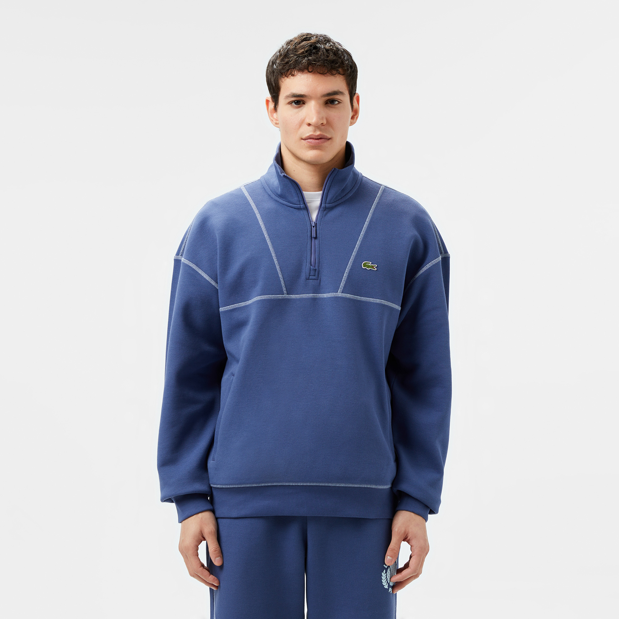 LACOSTE 幾何学模様ジャージ US L ネイビー Lacoste Erkek Relaxed Fit Yarım Fermuarlı Renk Bloklu Mavi