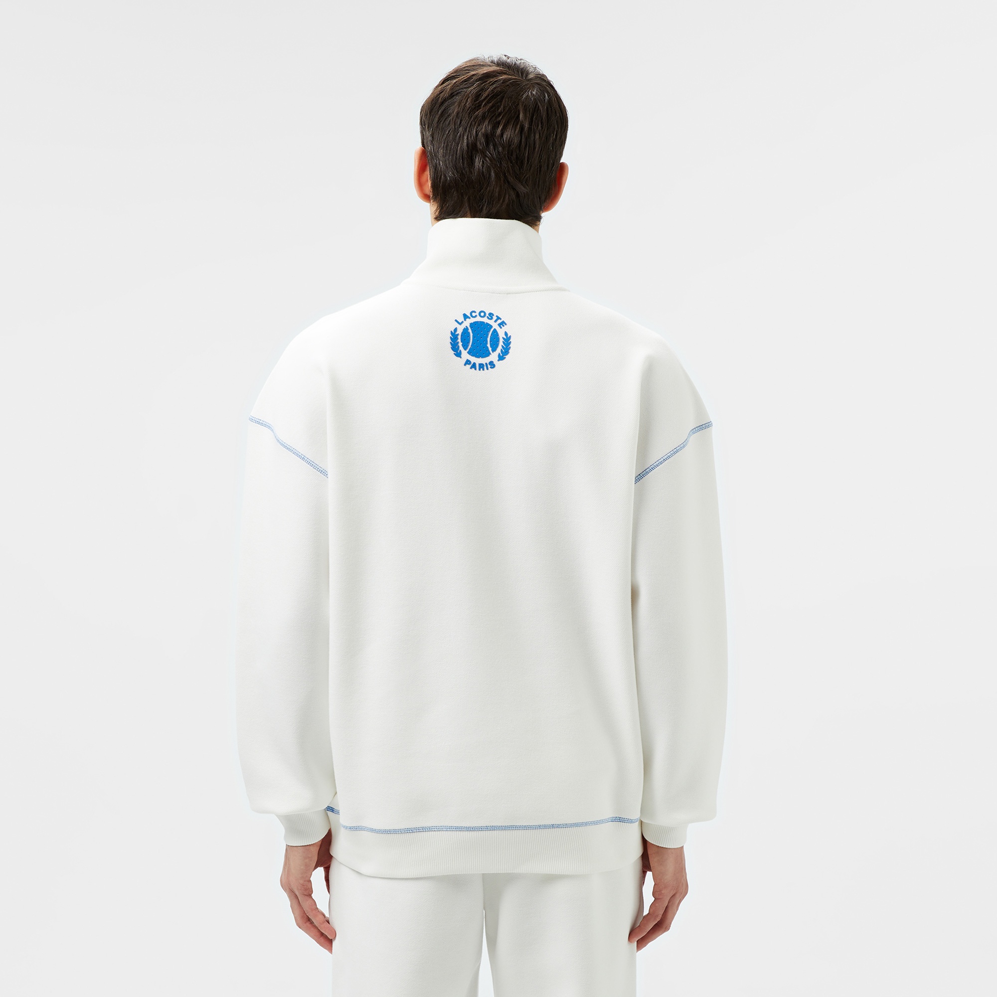 Lacoste Erkek Relaxed Fit Yarım Fermuarlı Renk Bloklu Beyaz Sweatshirt