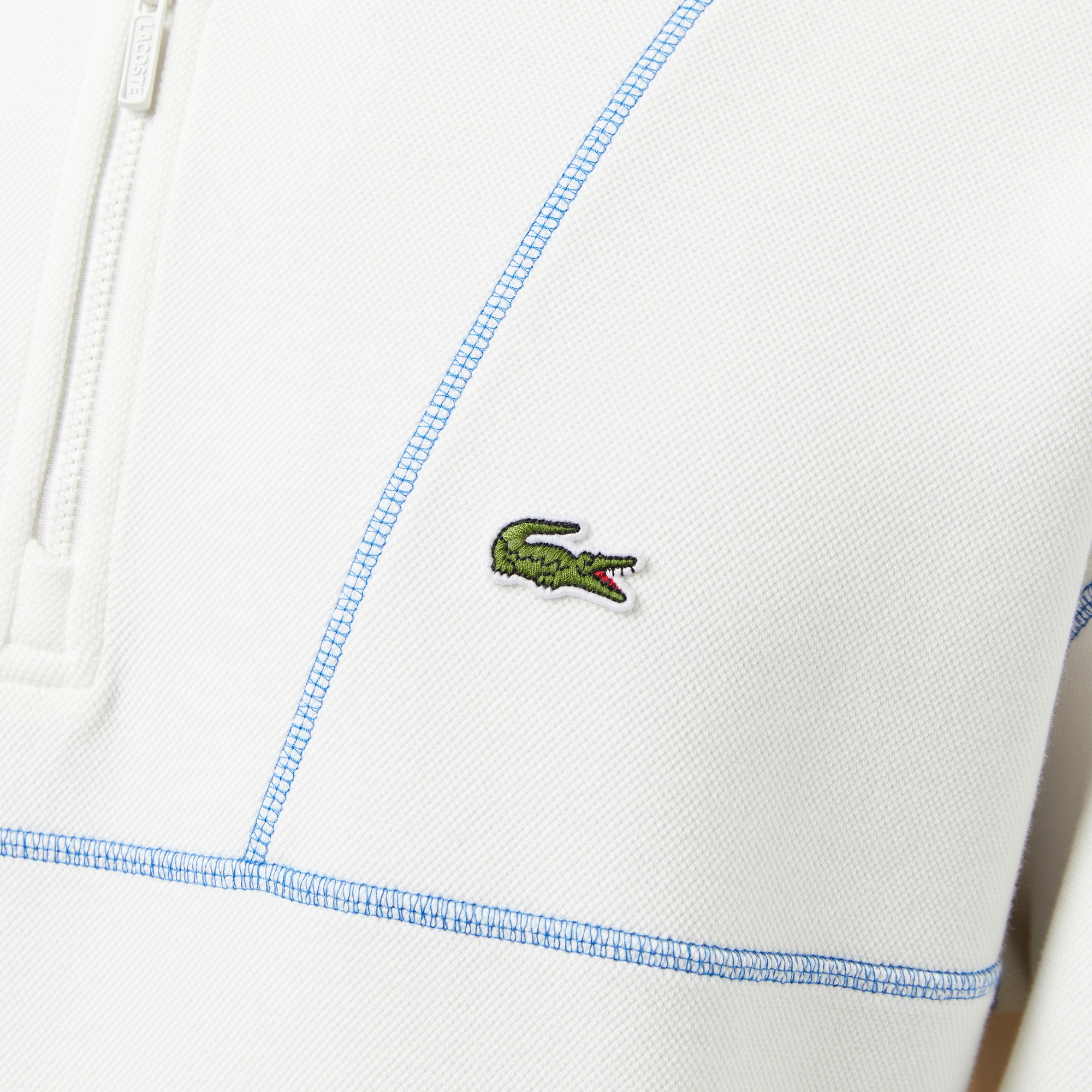 Lacoste Erkek Relaxed Fit Yarım Fermuarlı Renk Bloklu Beyaz Sweatshirt