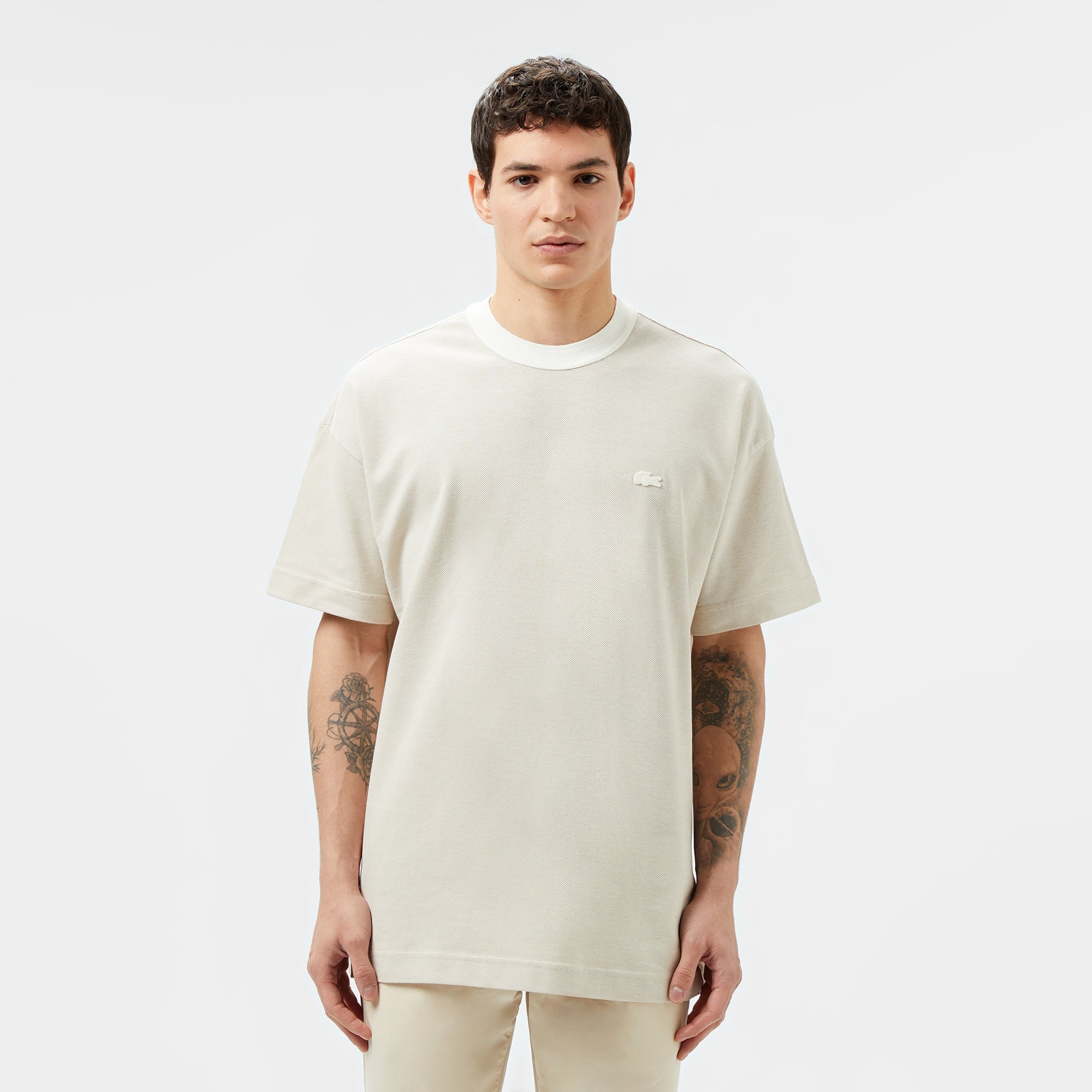 Erkek Oversize Fit Bisiklet Yaka Krem T-Shirt