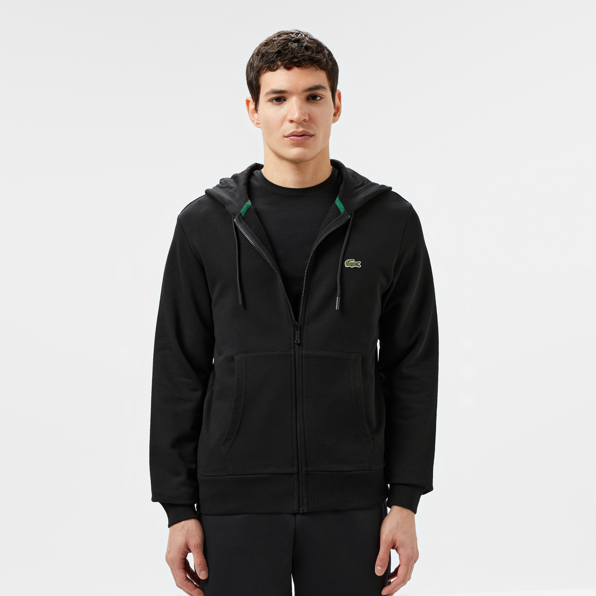 Lacoste Erkek Classic Fit Kapüşonlu Siyah Sweatshirt