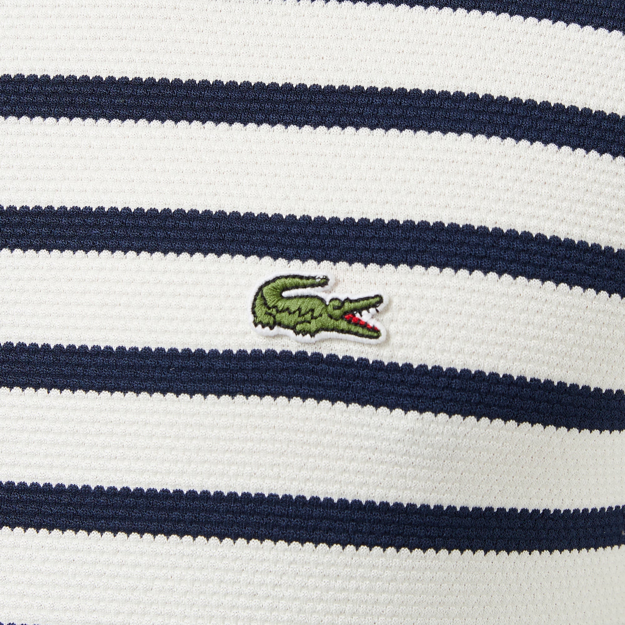 Lacoste Erkek Slim Fit Bisiklet Yaka Çizgili Beyaz T-Shirt