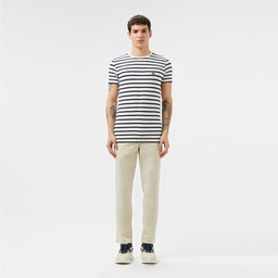 Erkek Slim Fit Bisiklet Yaka Çizgili Beyaz T-Shirt Beyaz