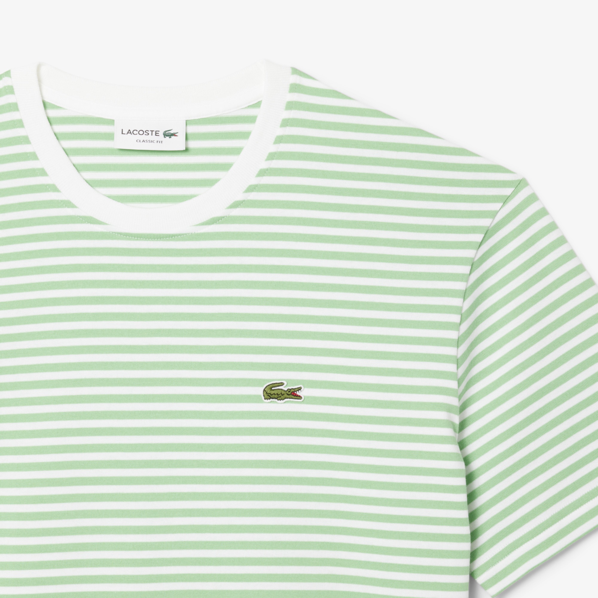 Lacoste Erkek Classic Fit Bisiklet Yaka Çizgili Açık Yeşil T-Shirt