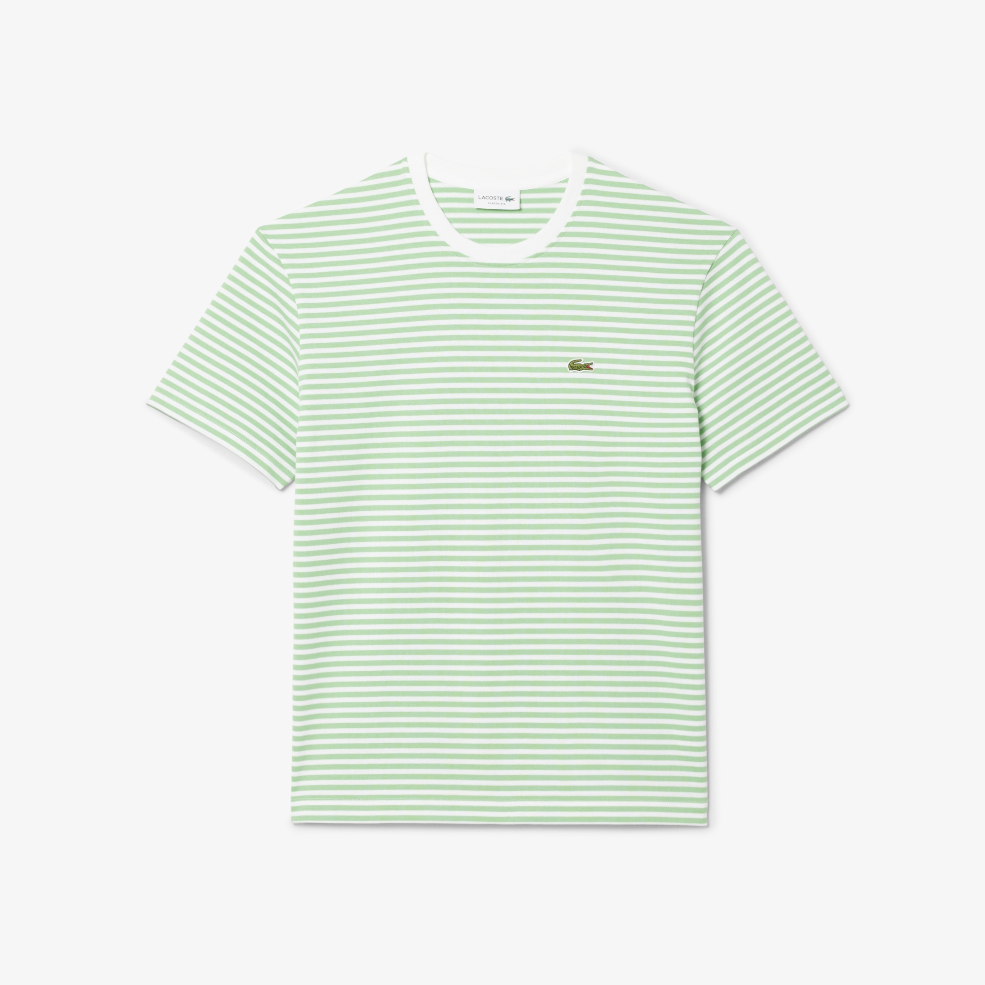 Lacoste Erkek Classic Fit Bisiklet Yaka Çizgili Açık Yeşil T-Shirt