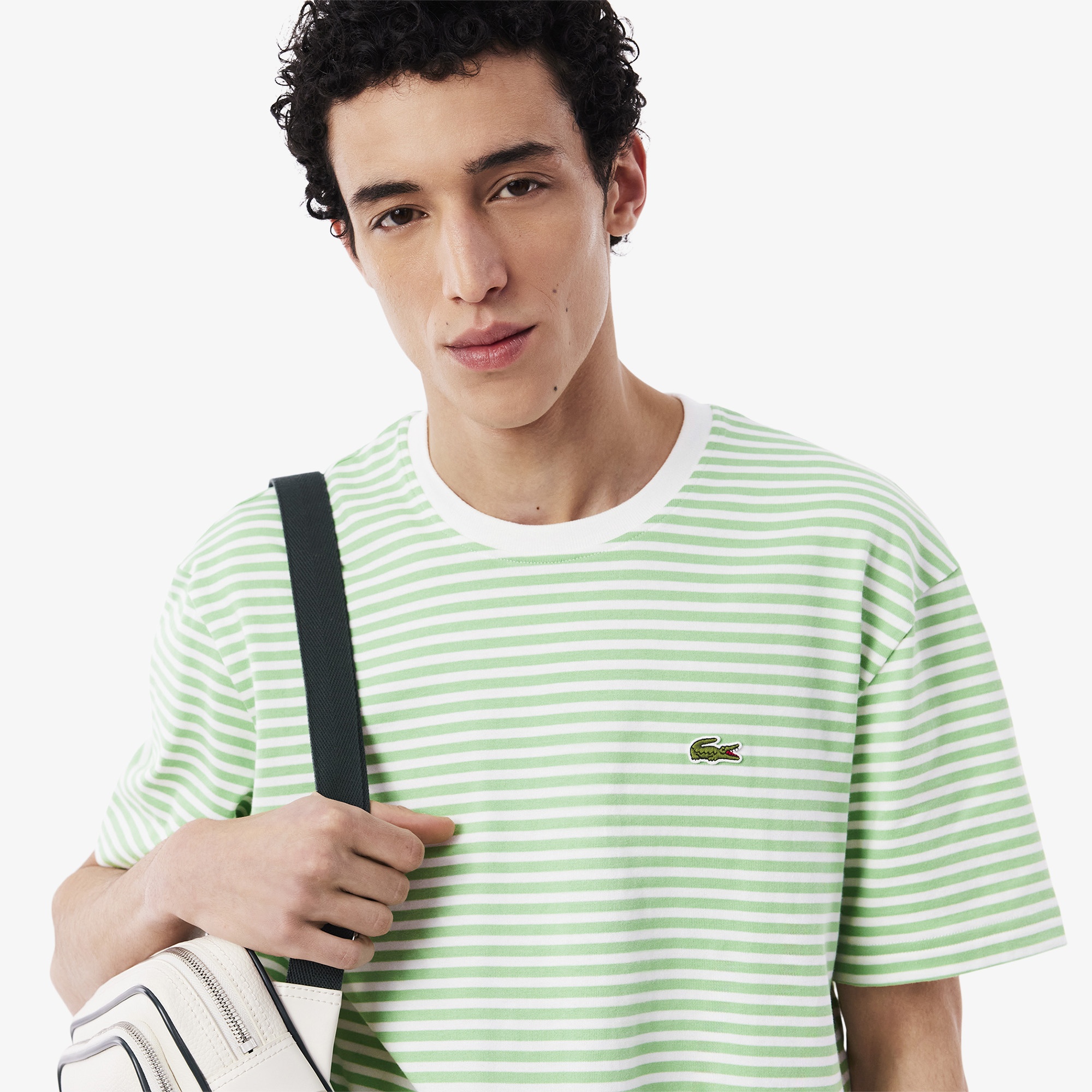 Lacoste Erkek Classic Fit Bisiklet Yaka Çizgili Açık Yeşil T-Shirt