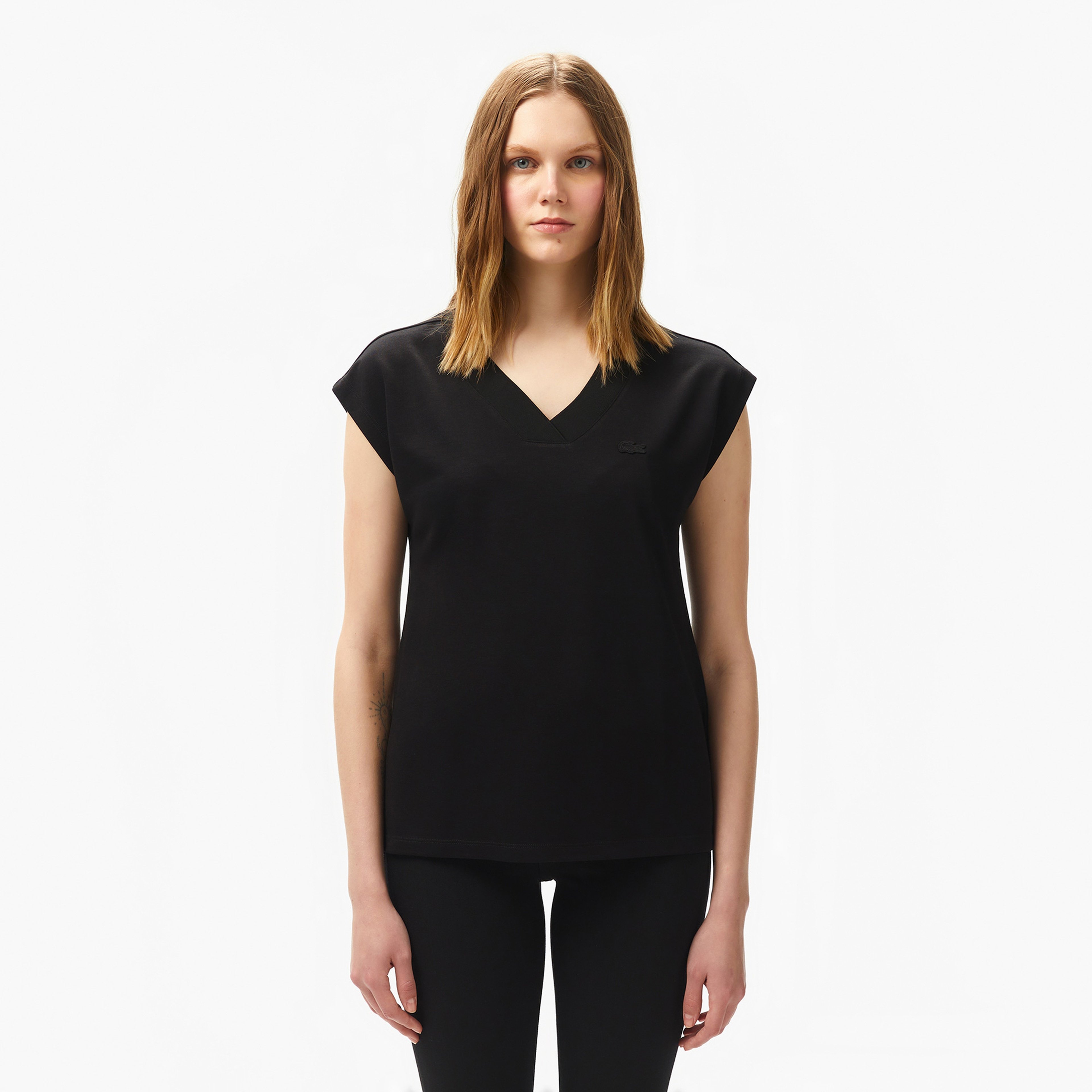 Kadın Slim Fit V Yaka Siyah T-Shirt