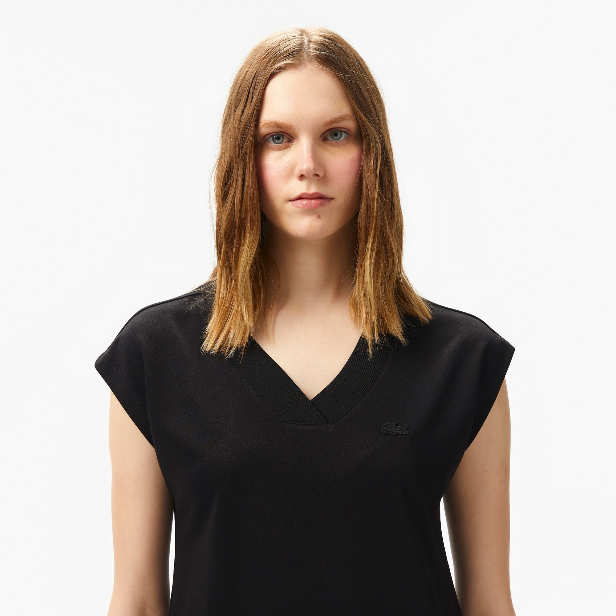 Kadın Slim Fit V Yaka Siyah T-Shirt