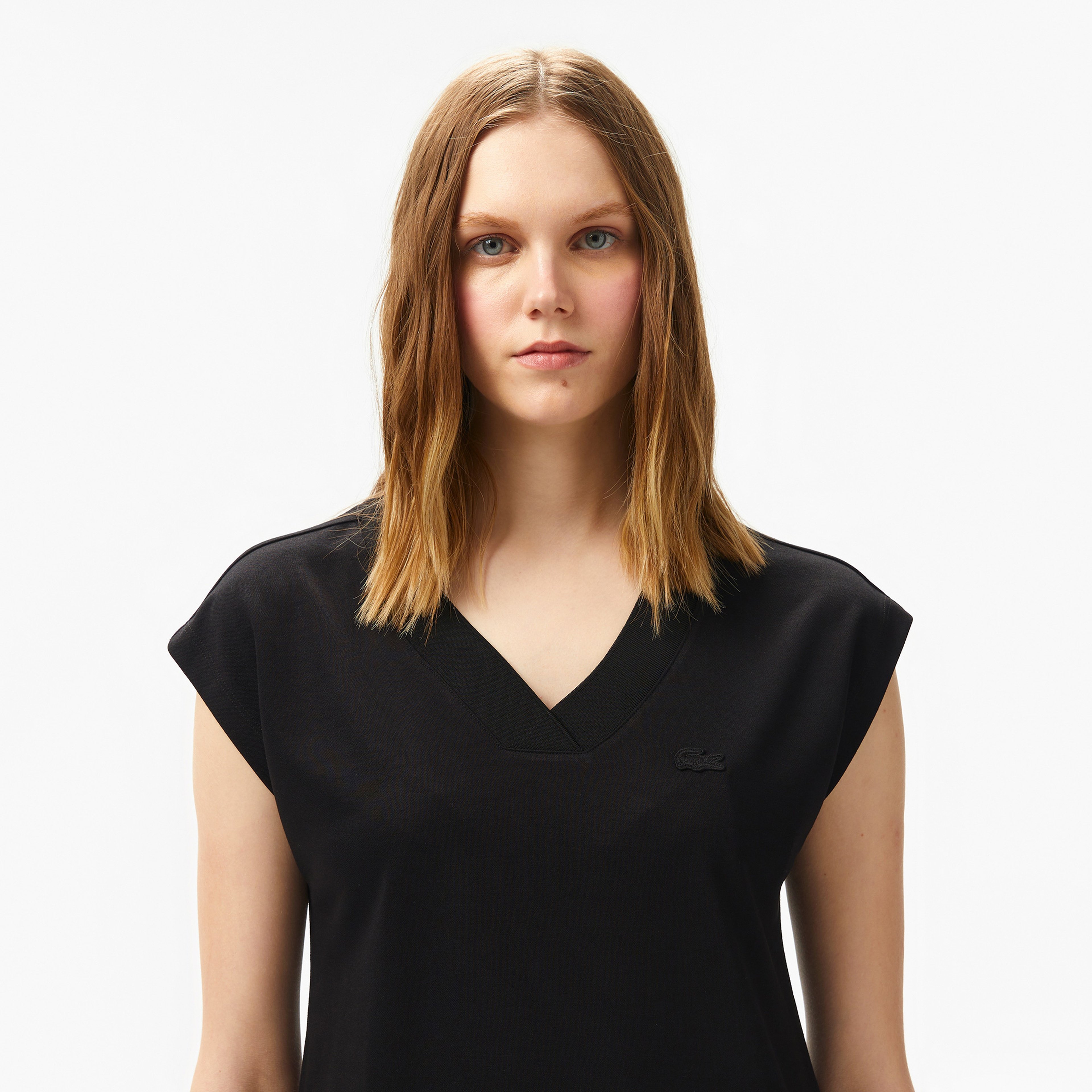 Kadın Slim Fit V Yaka Siyah T-Shirt