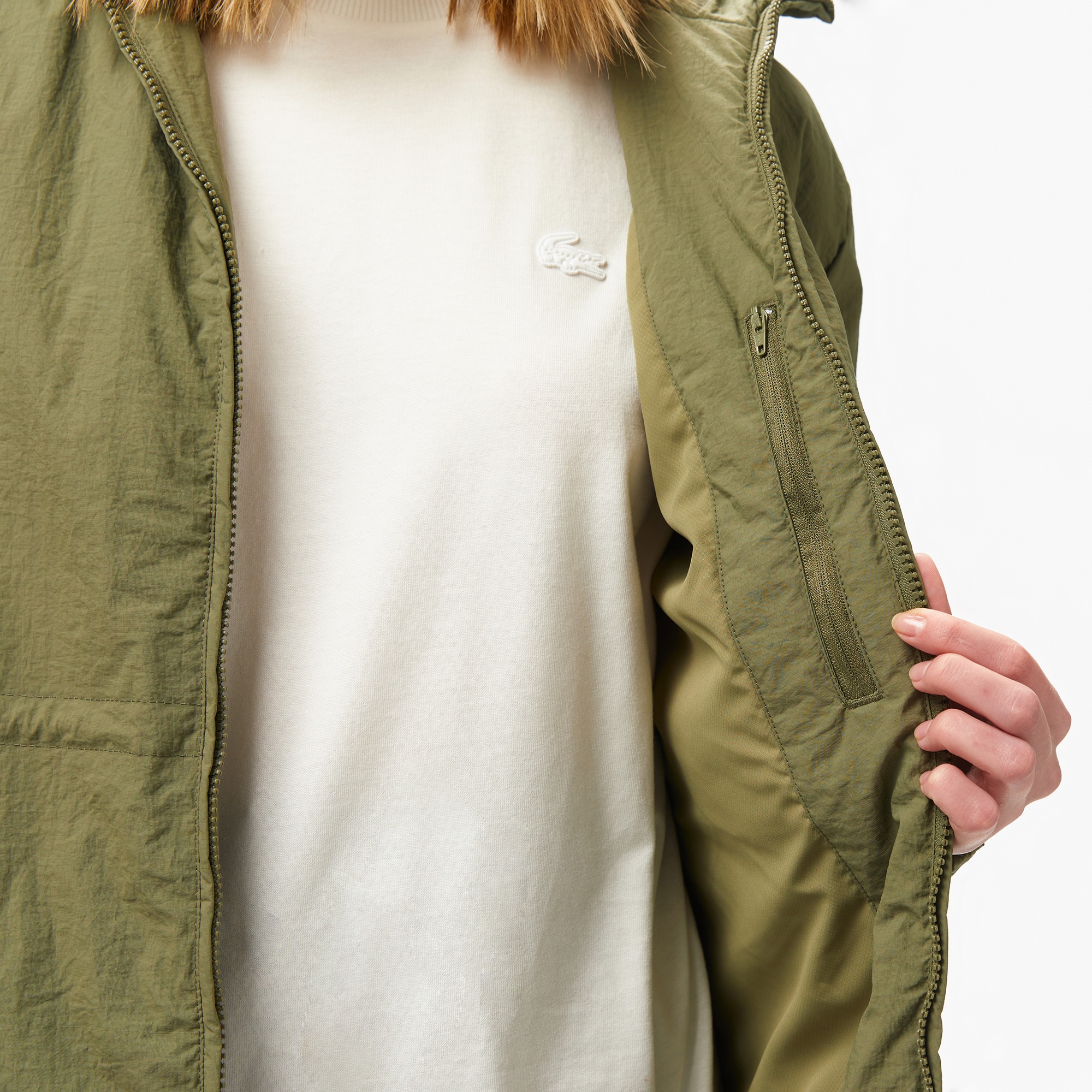 Lacoste Kadın Kapüşonlu Yeşil Yağmurluk