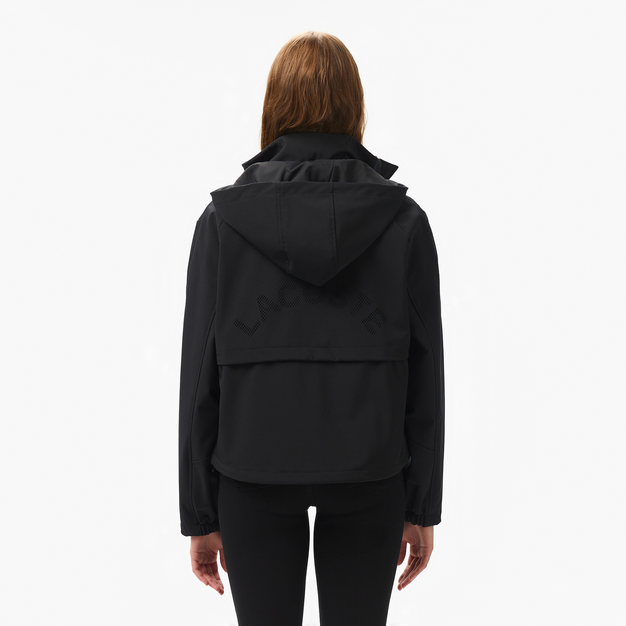 Lacoste Kadın Relaxed Fit Kapüşonlu Siyah Yağmurluk