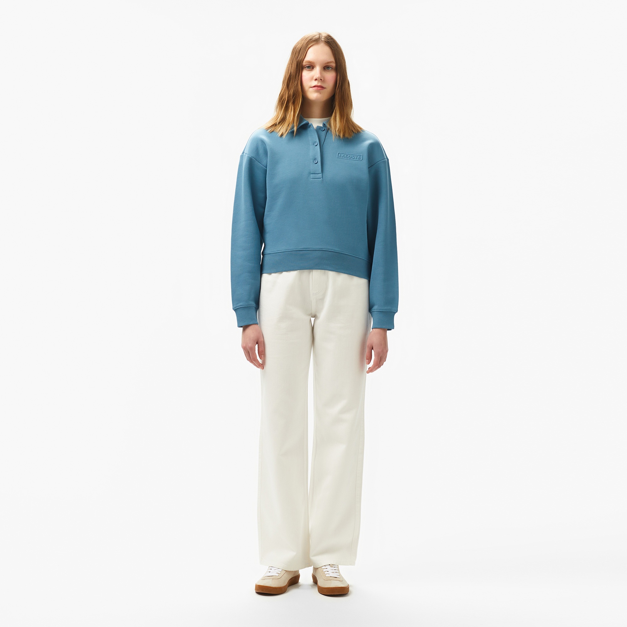Lacoste Kadın Relaxed Fit Polo Yaka Mavi Sweatshirt