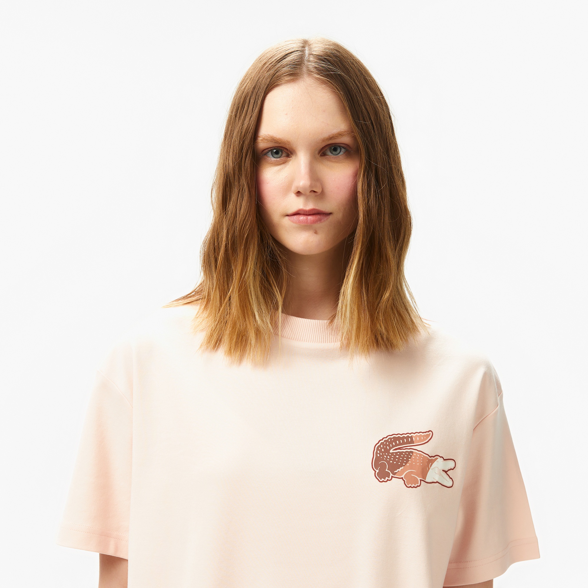 Lacoste Kadın Bisiklet Yaka Baskılı Açık Pembe T-Shirt