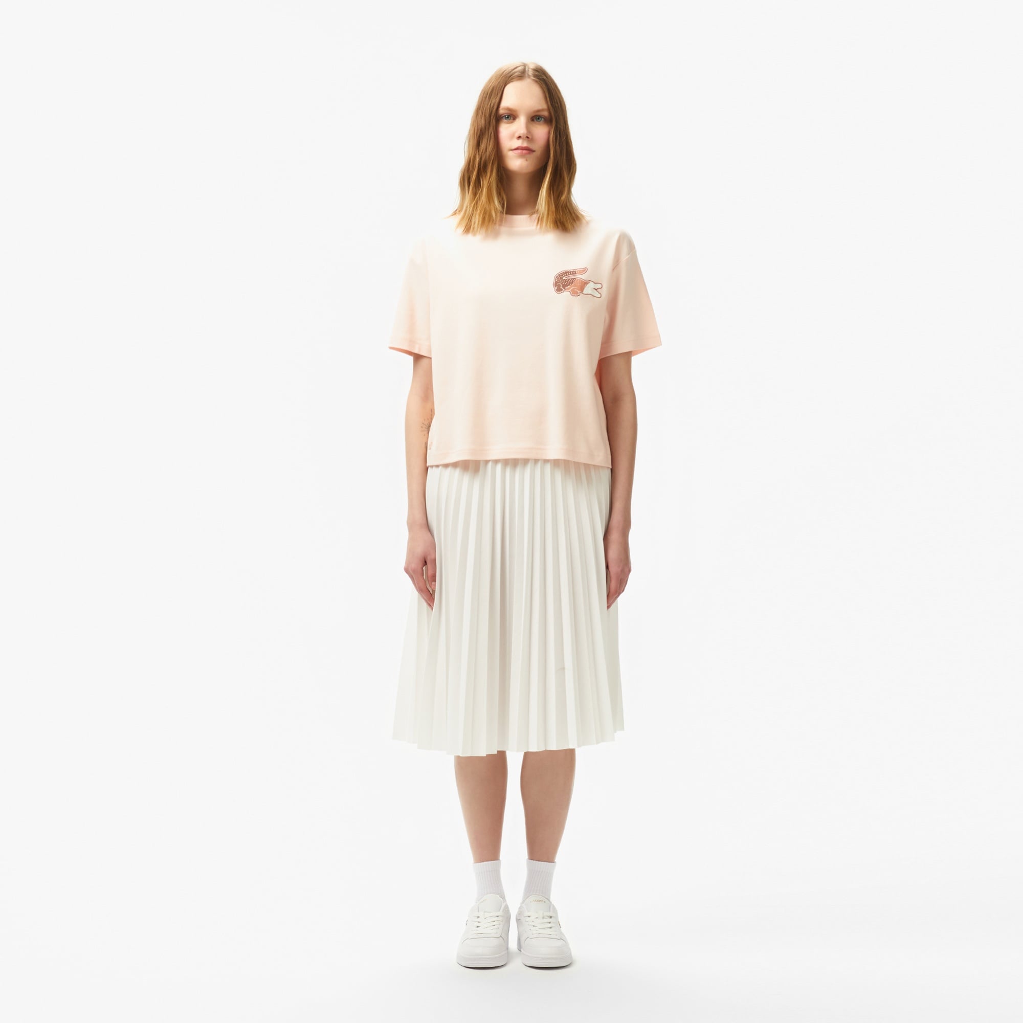 Lacoste Kadın Bisiklet Yaka Baskılı Açık Pembe T-Shirt