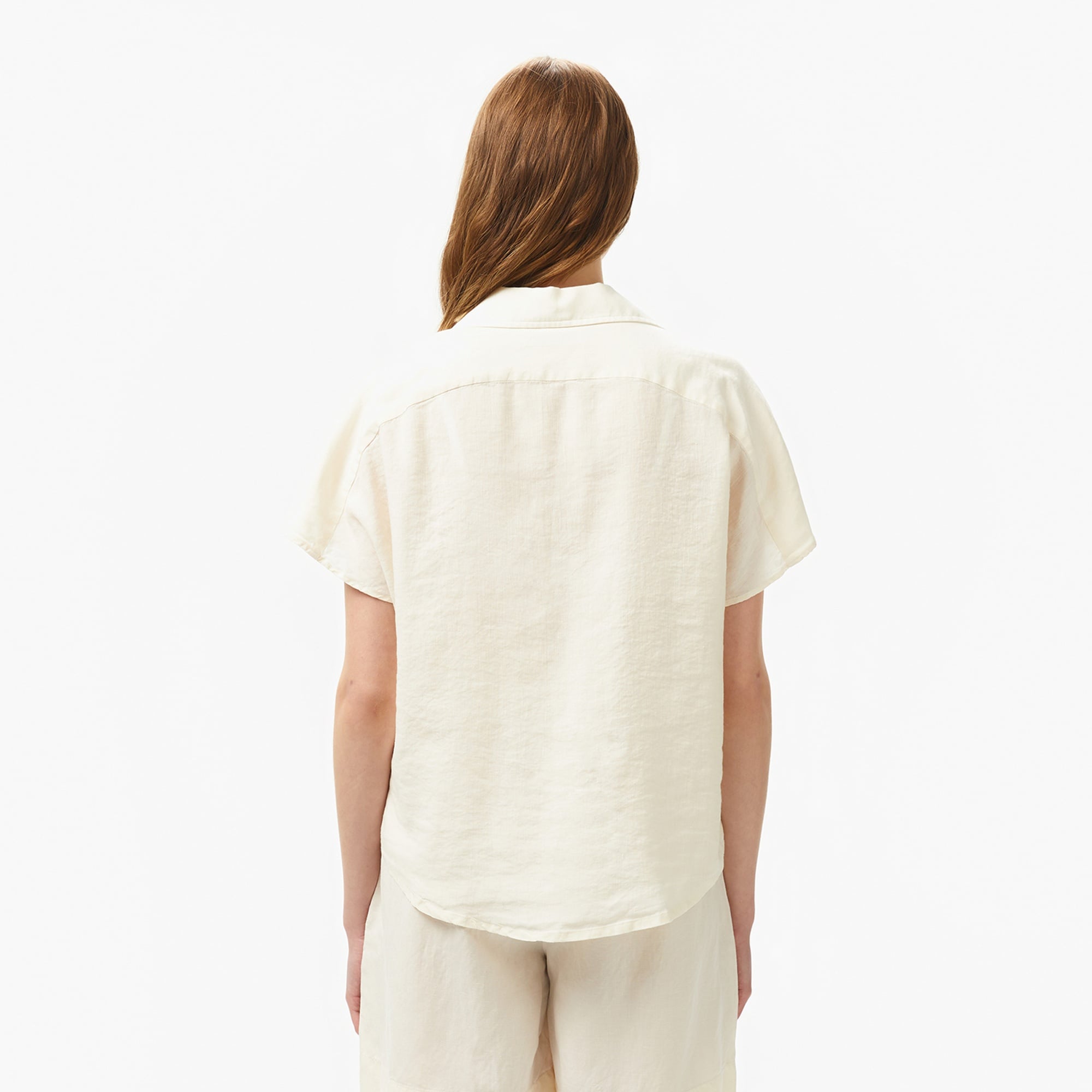 Lacoste Kadın Regular Fit Kısa Kollu Keten Beyaz Gömlek