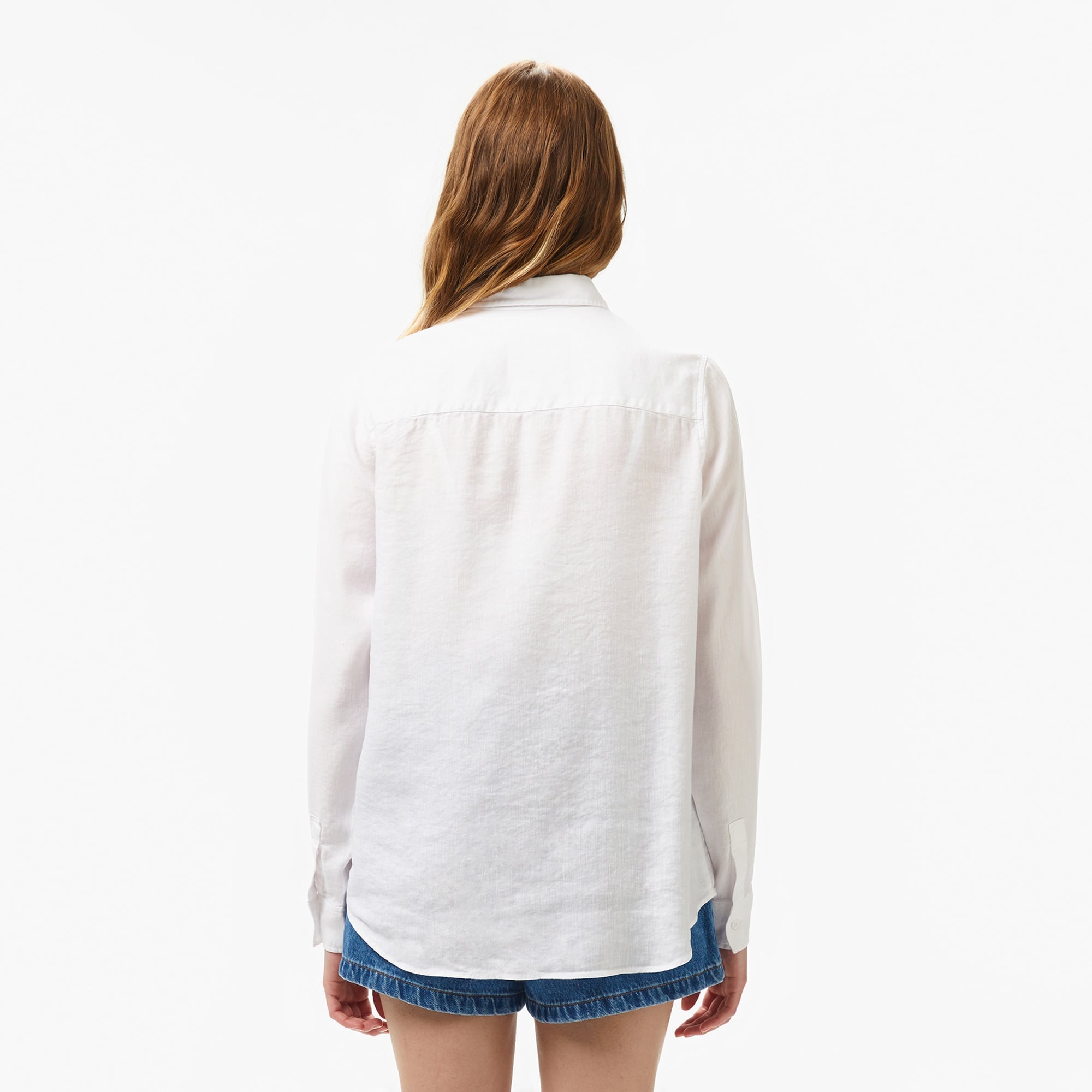 Lacoste Kadın Relaxed Fit Keten Beyaz Gömlek