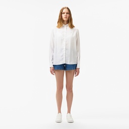 Lacoste Kadın Relaxed Fit Keten Beyaz Gömlek Beyaz