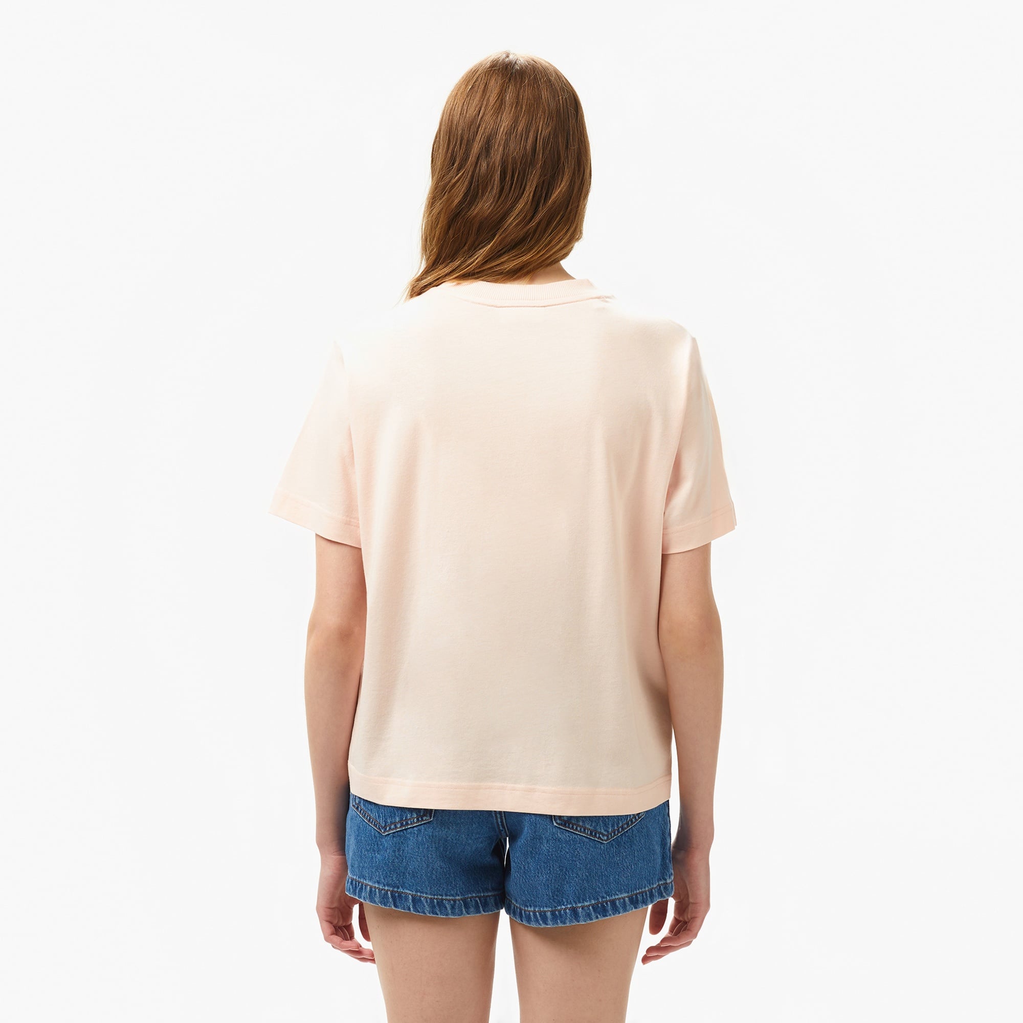 Lacoste Kadın Loose Fit Bisiklet Yaka Açık Pembe T-Shirt