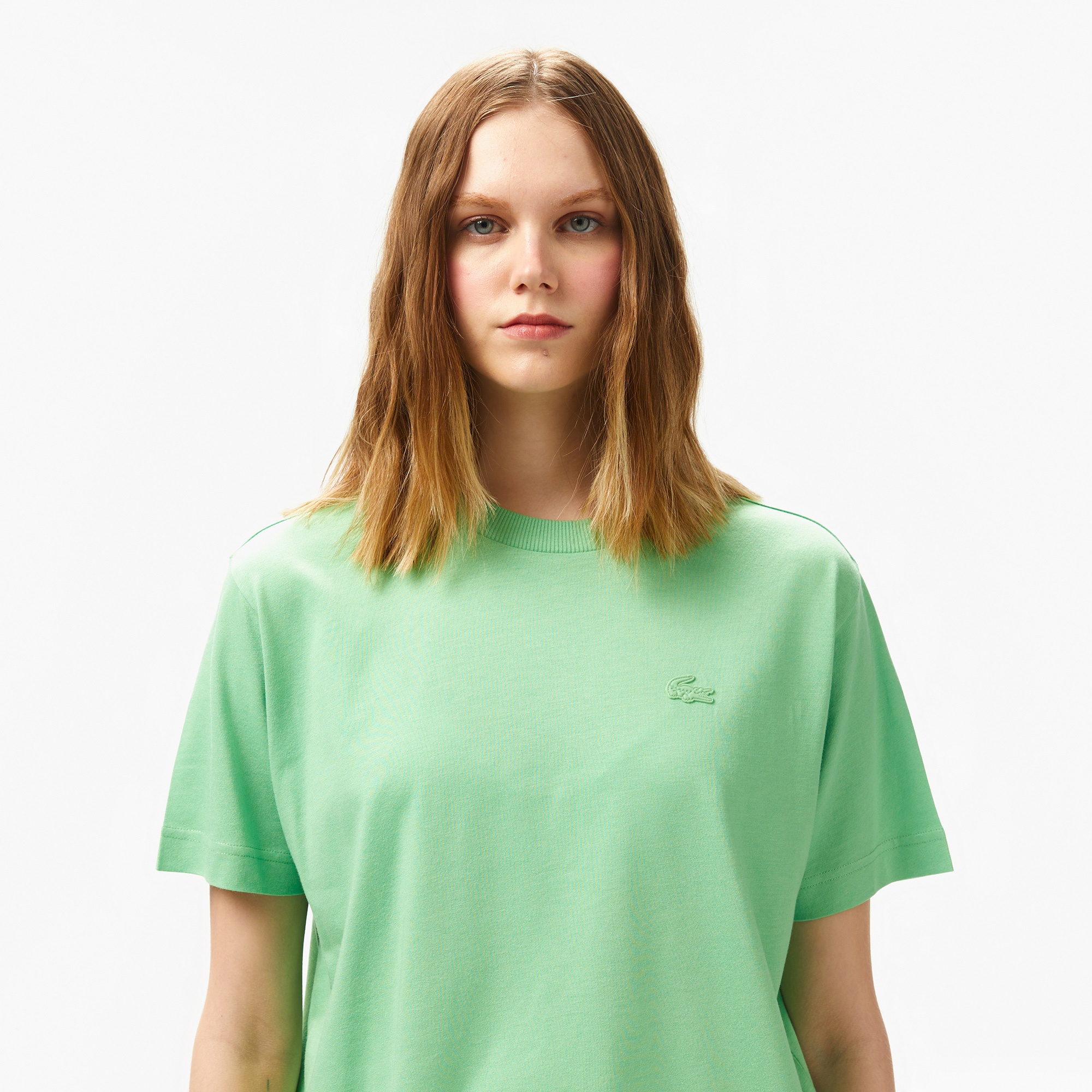 Lacoste Kadın Loose Fit Bisiklet Yaka Açık Yeşil T-Shirt