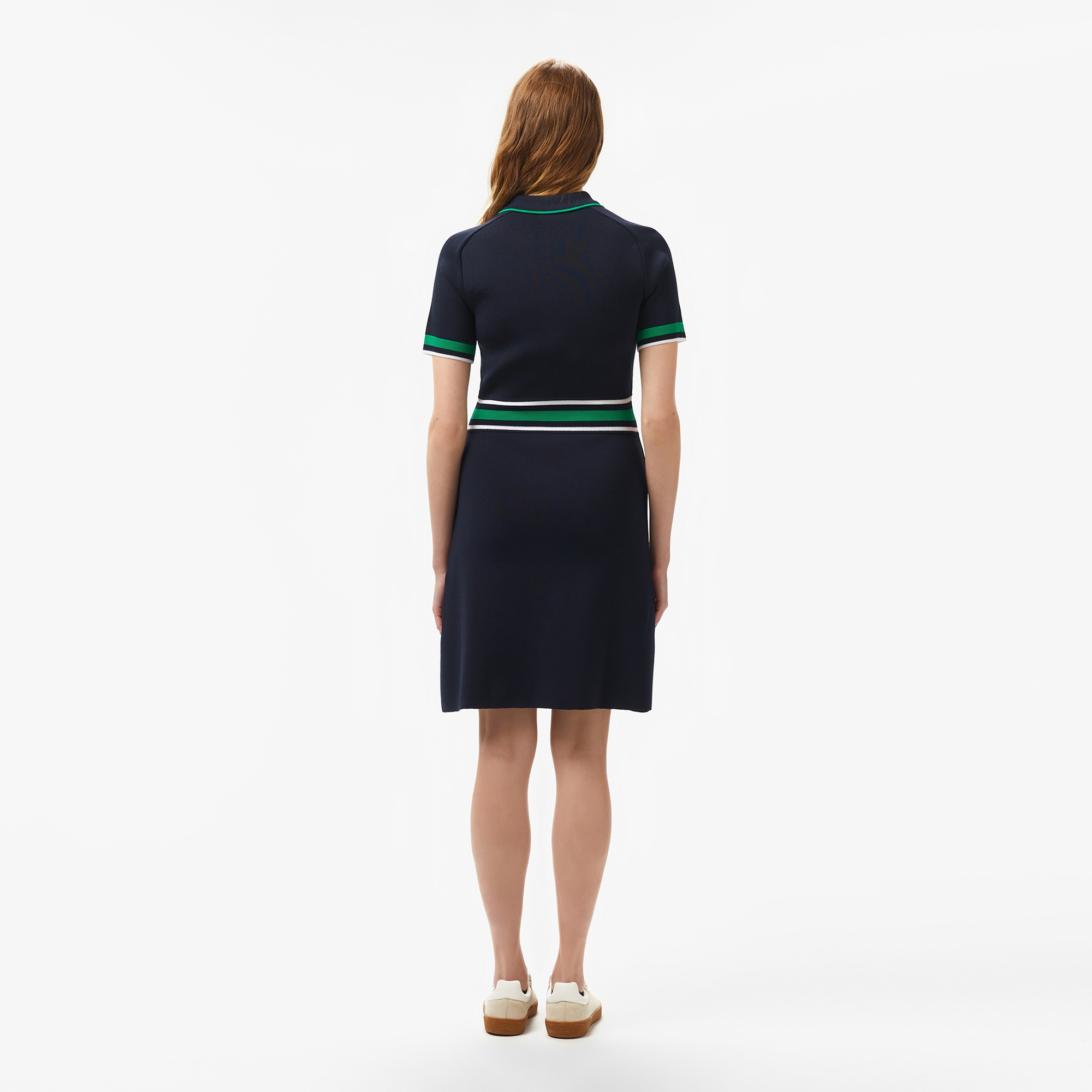 Lacoste Kadın Classic Fit Kısa Kollu Polo Yaka Renk Bloklu Lacivert Elbise