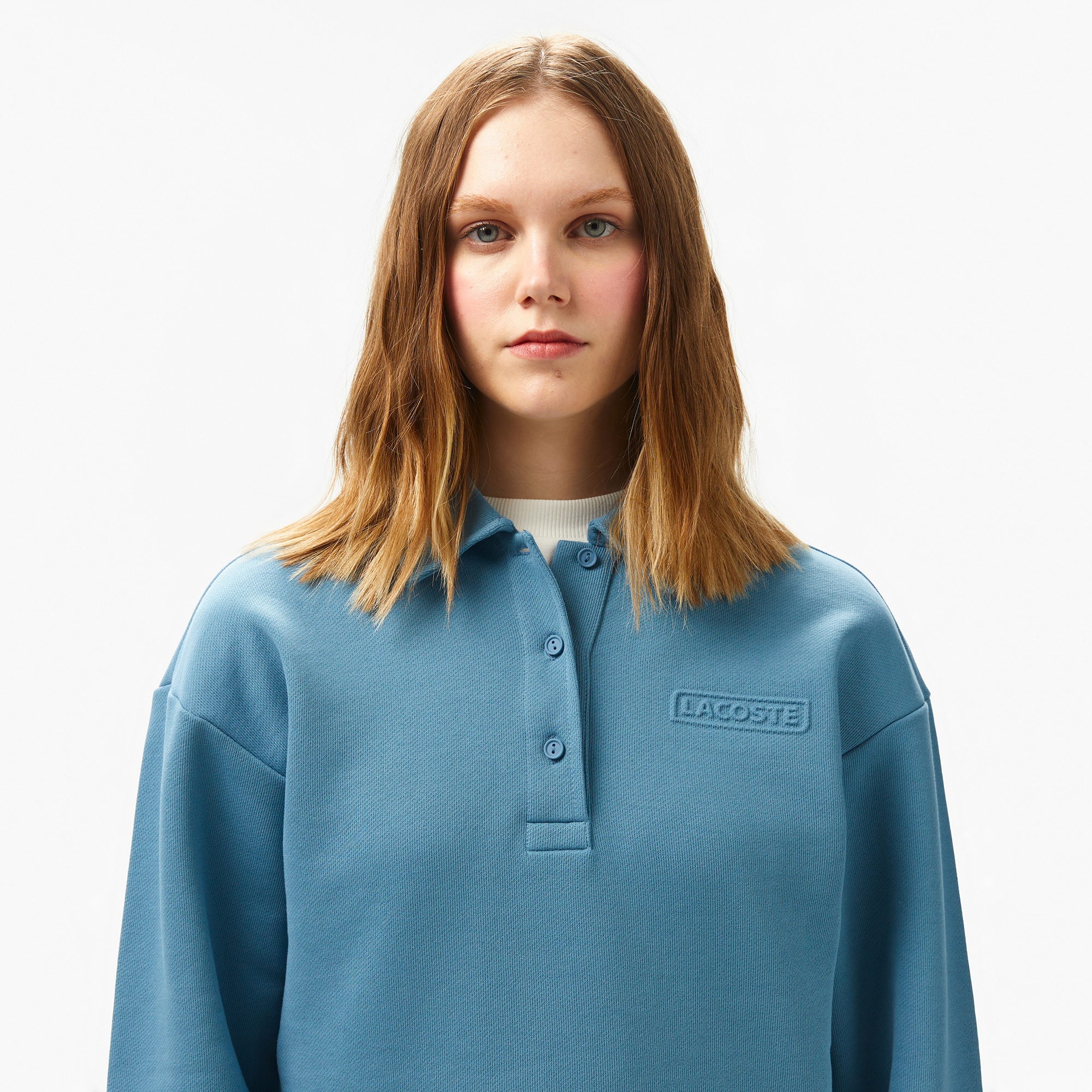 Lacoste Kadın Relaxed Fit Polo Yaka Mavi Sweatshirt