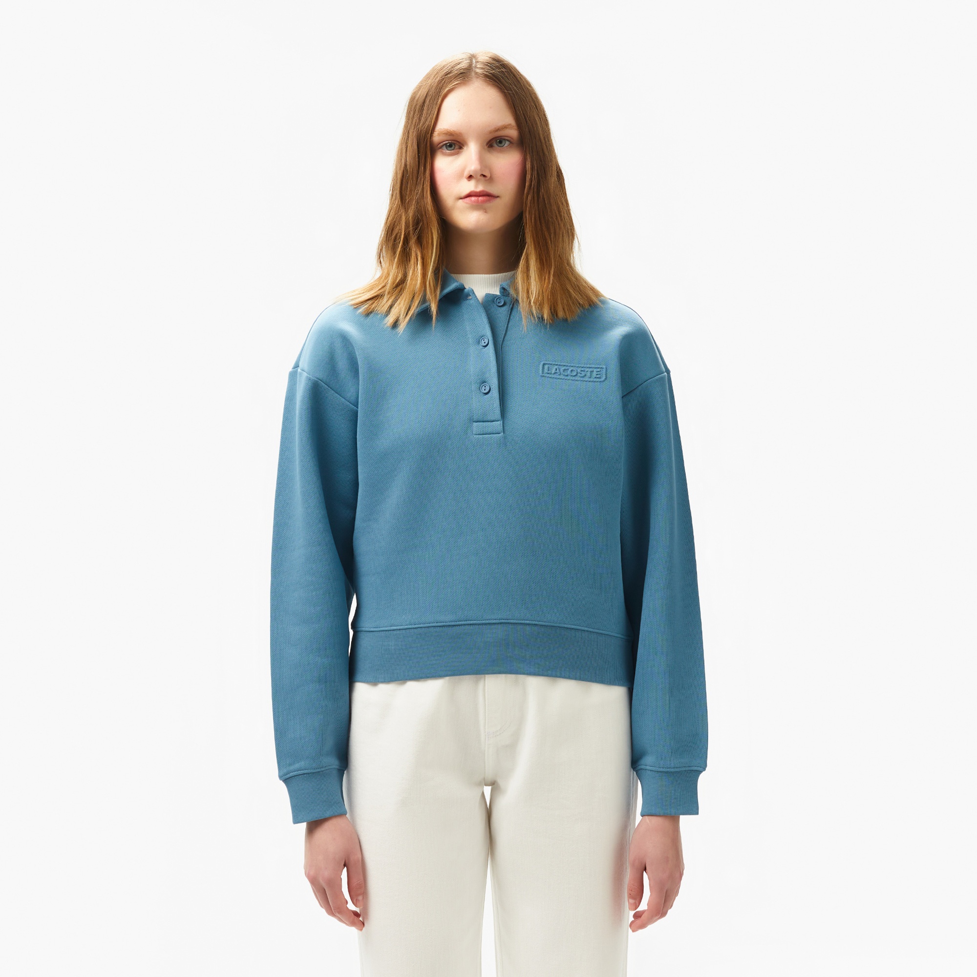 Lacoste Kadın Relaxed Fit Polo Yaka Mavi Sweatshirt