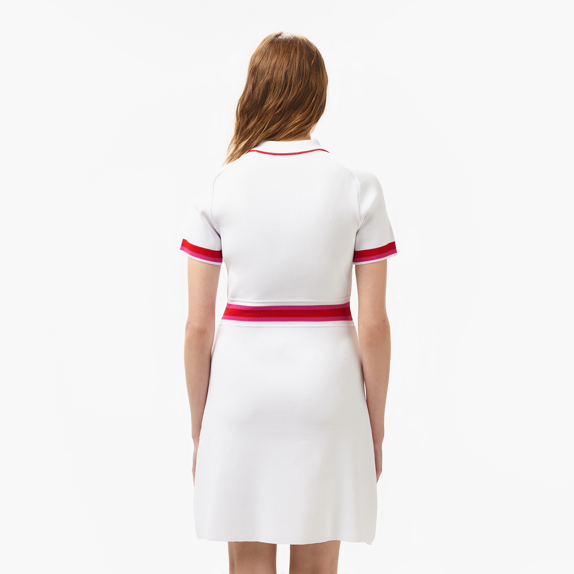 Lacoste Kadın Classic Fit Kısa Kollu Polo Yaka Renk Bloklu Beyaz Elbise