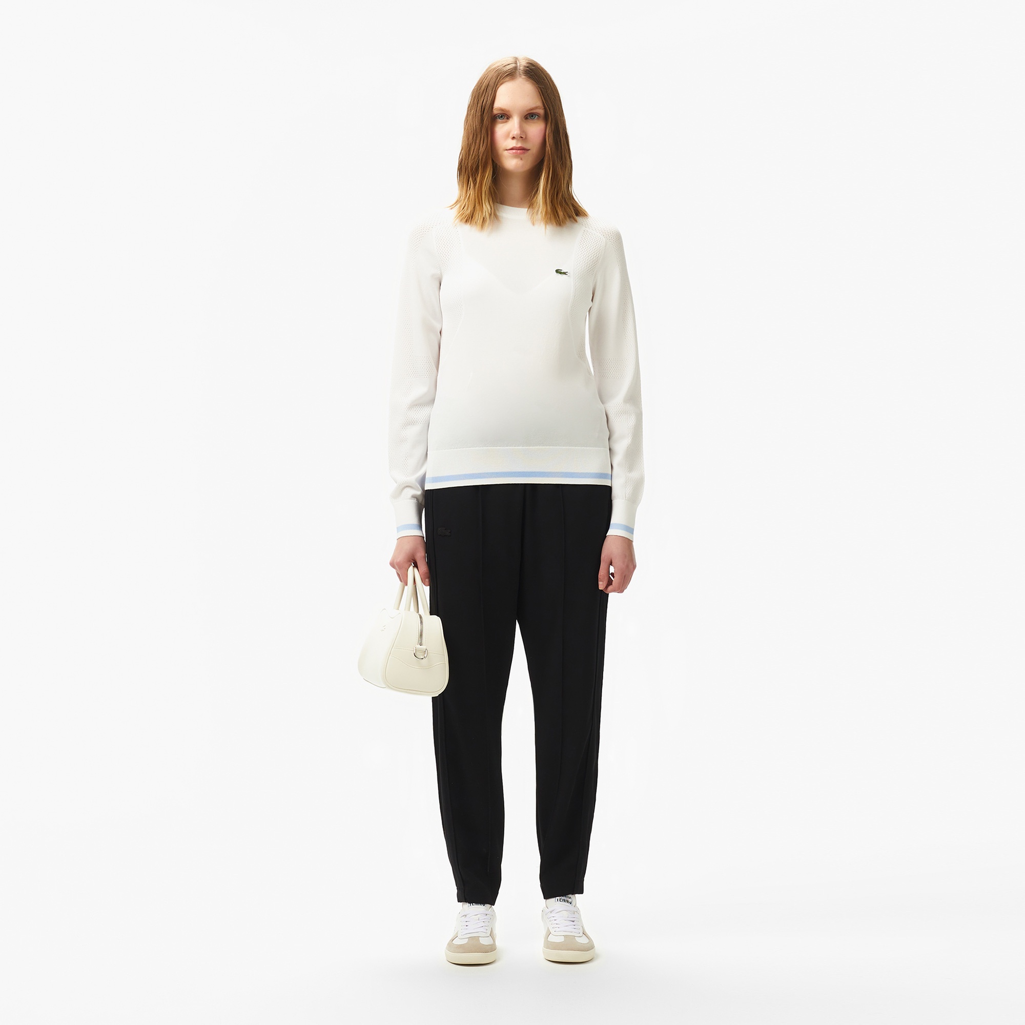 Lacoste Kadın Regular Fit Bisiklet Yaka Beyaz Triko