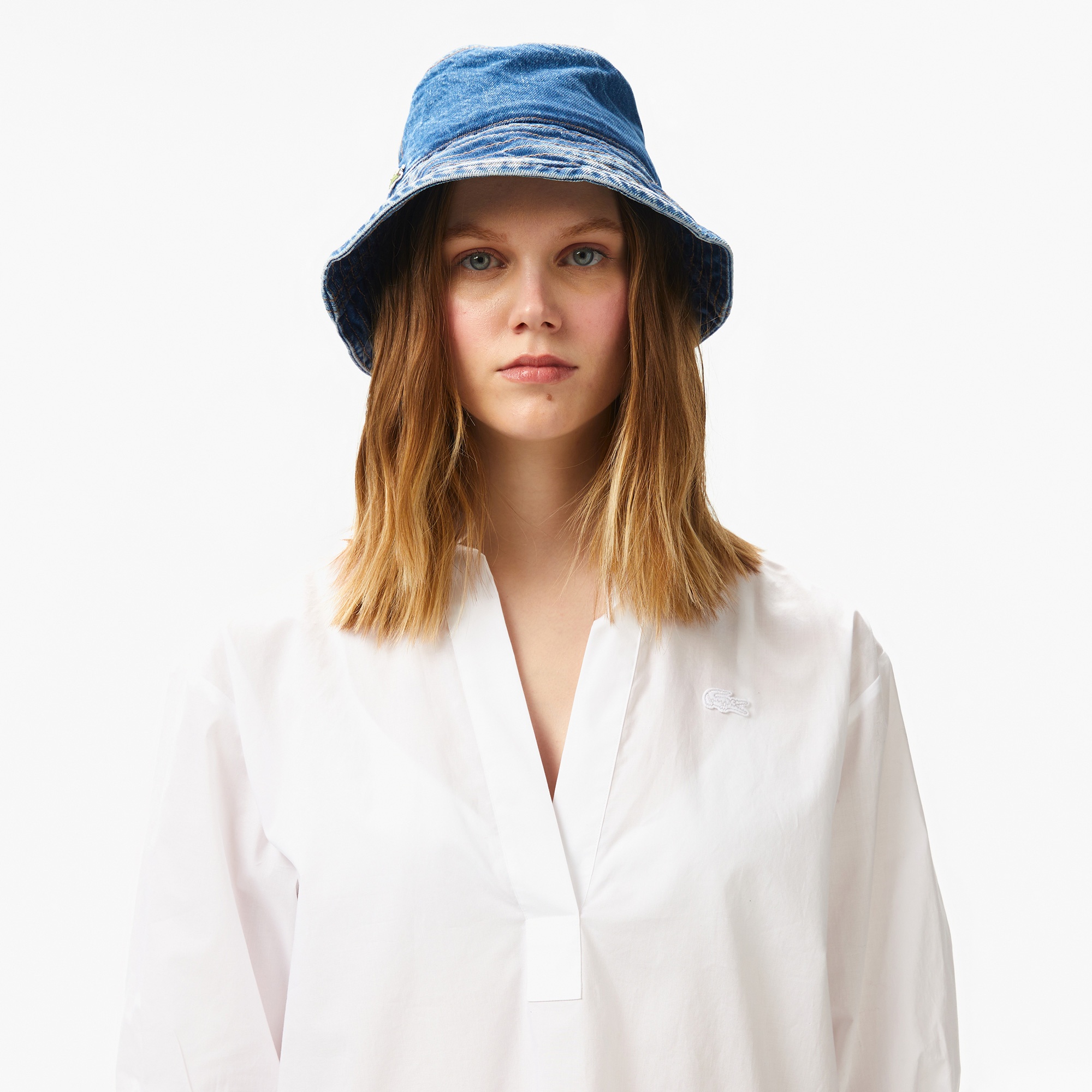 Lacoste Kadın Relaxed Fit Yarım Kol Hakim Yaka Beyaz Gömlek