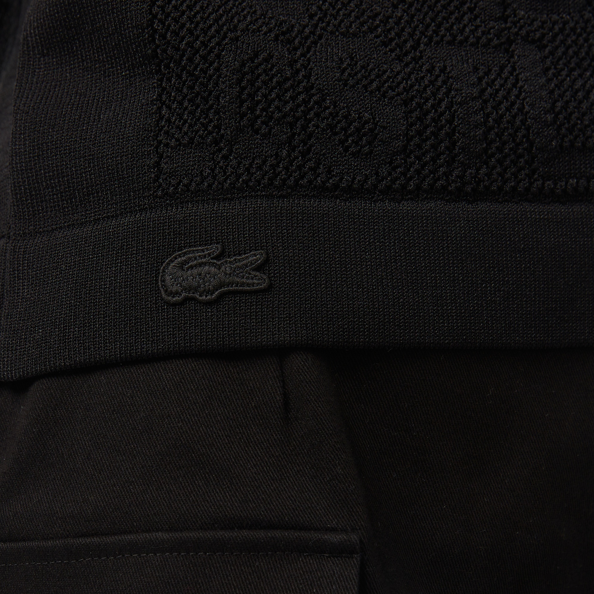 Lacoste Kadın Kısa Kollu Bisiklet Yaka Desenli Siyah Triko