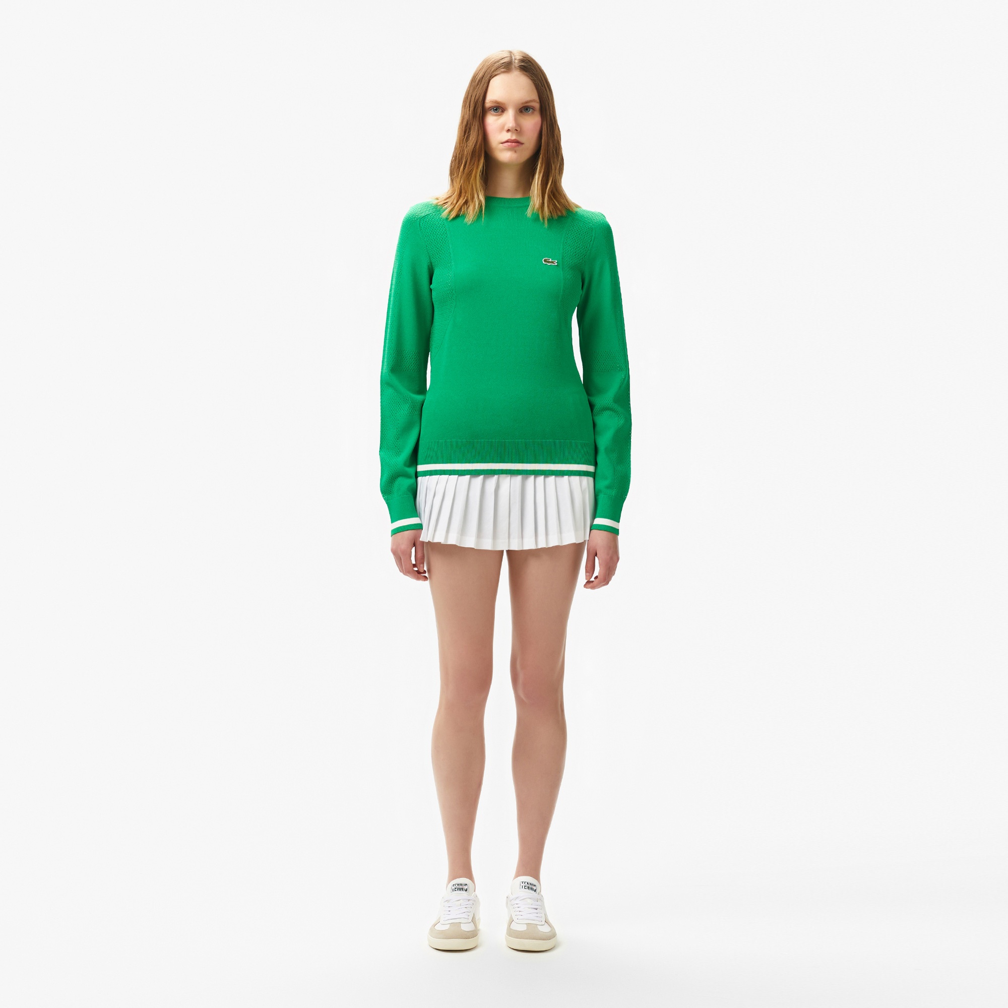 Lacoste Kadın Regular Fit Bisiklet Yaka Yeşil Triko