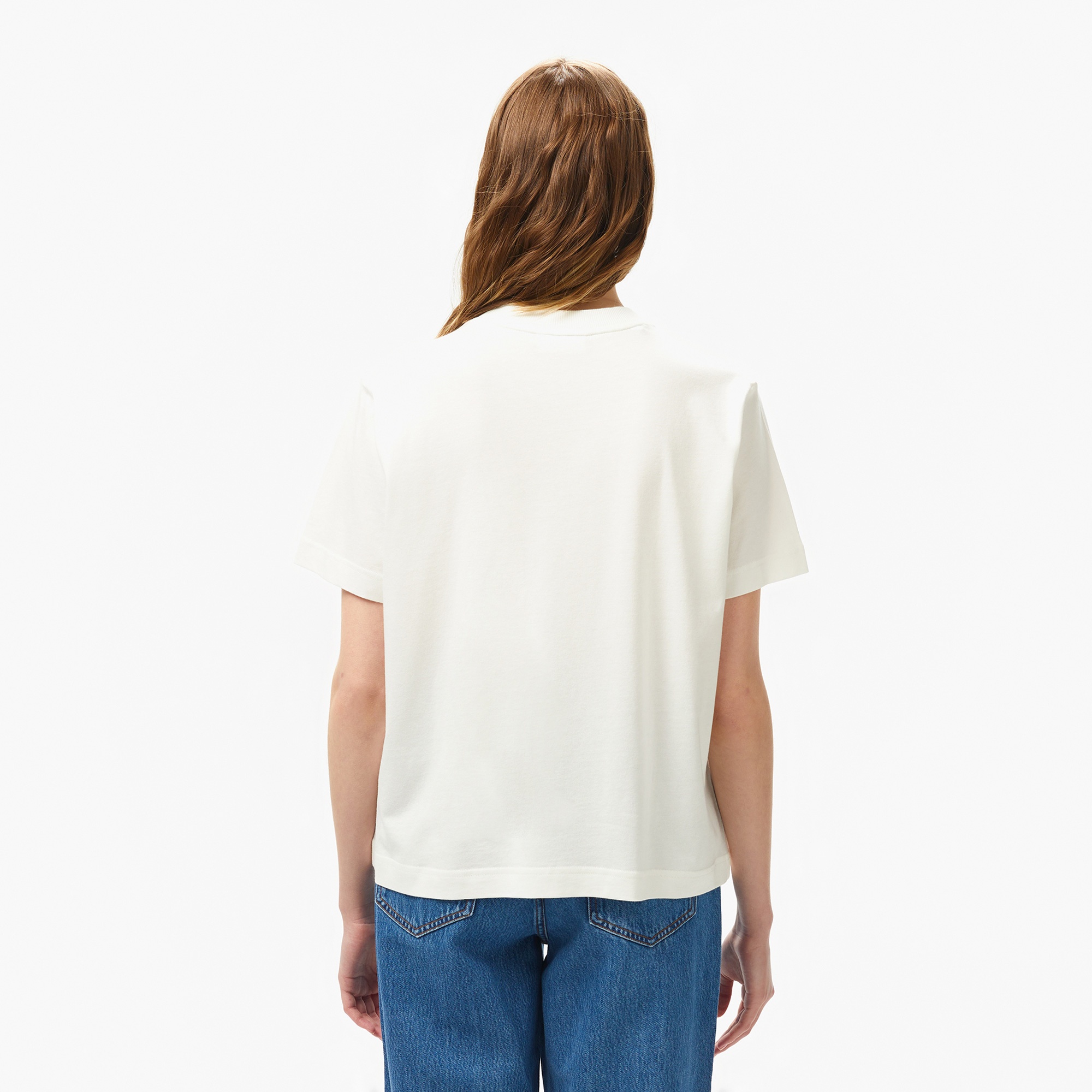 Lacoste Kadın Loose Fit Bisiklet Yaka Beyaz T-Shirt