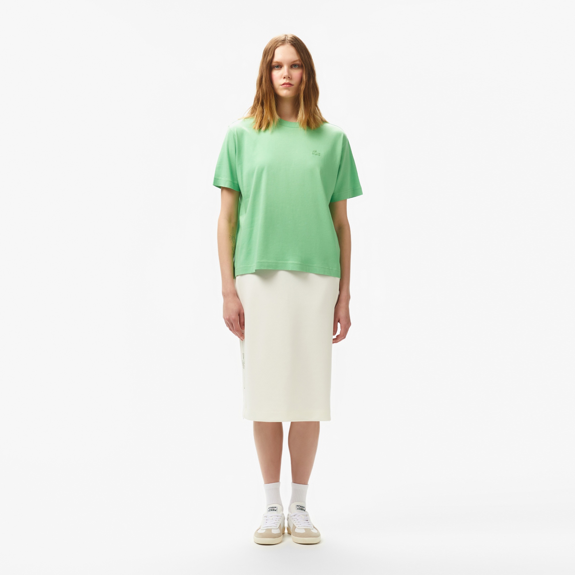 Lacoste Kadın Loose Fit Bisiklet Yaka Açık Yeşil T-Shirt