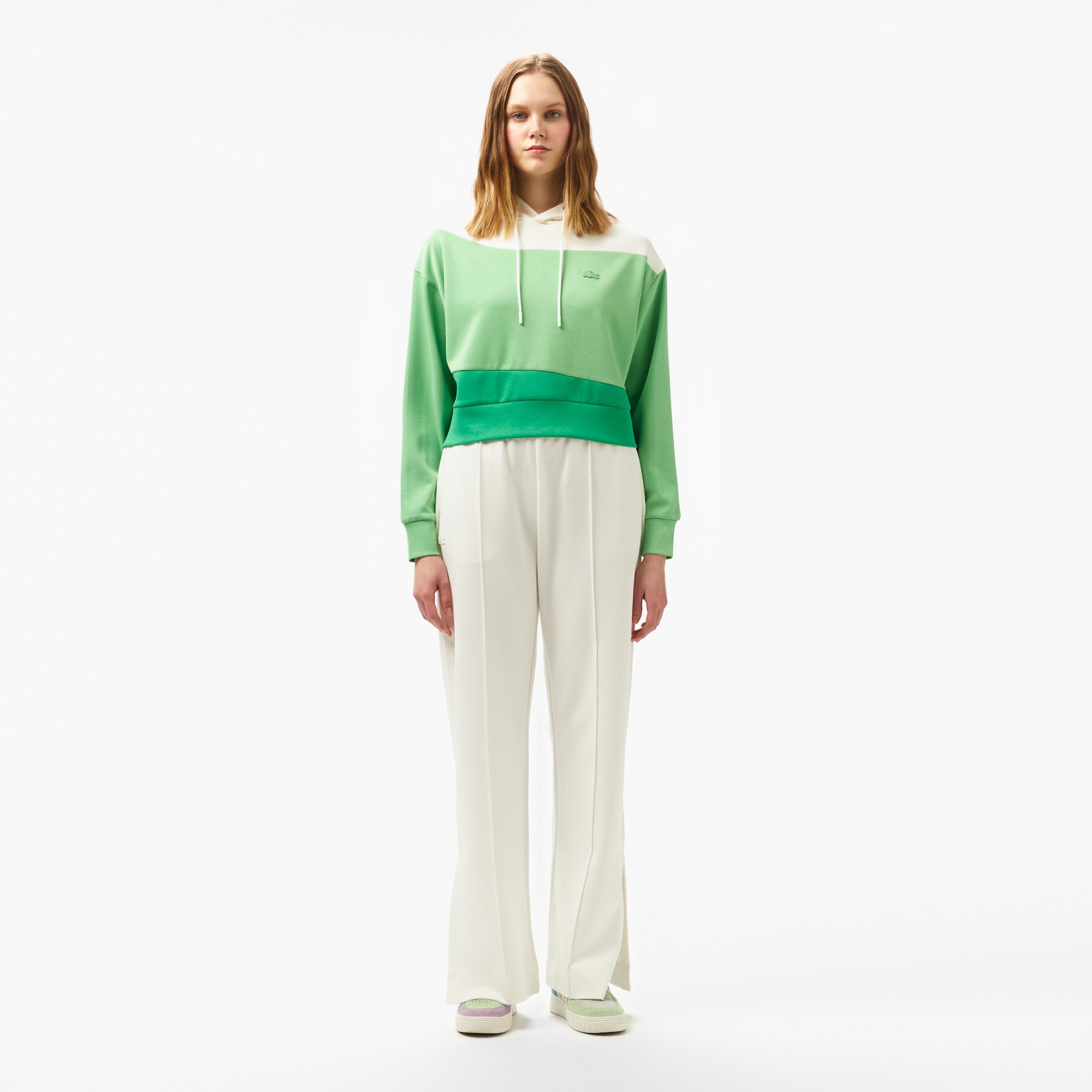 Lacoste Kadın Kapüşonlu Renk Bloklu Açık Yeşil Sweatshirt