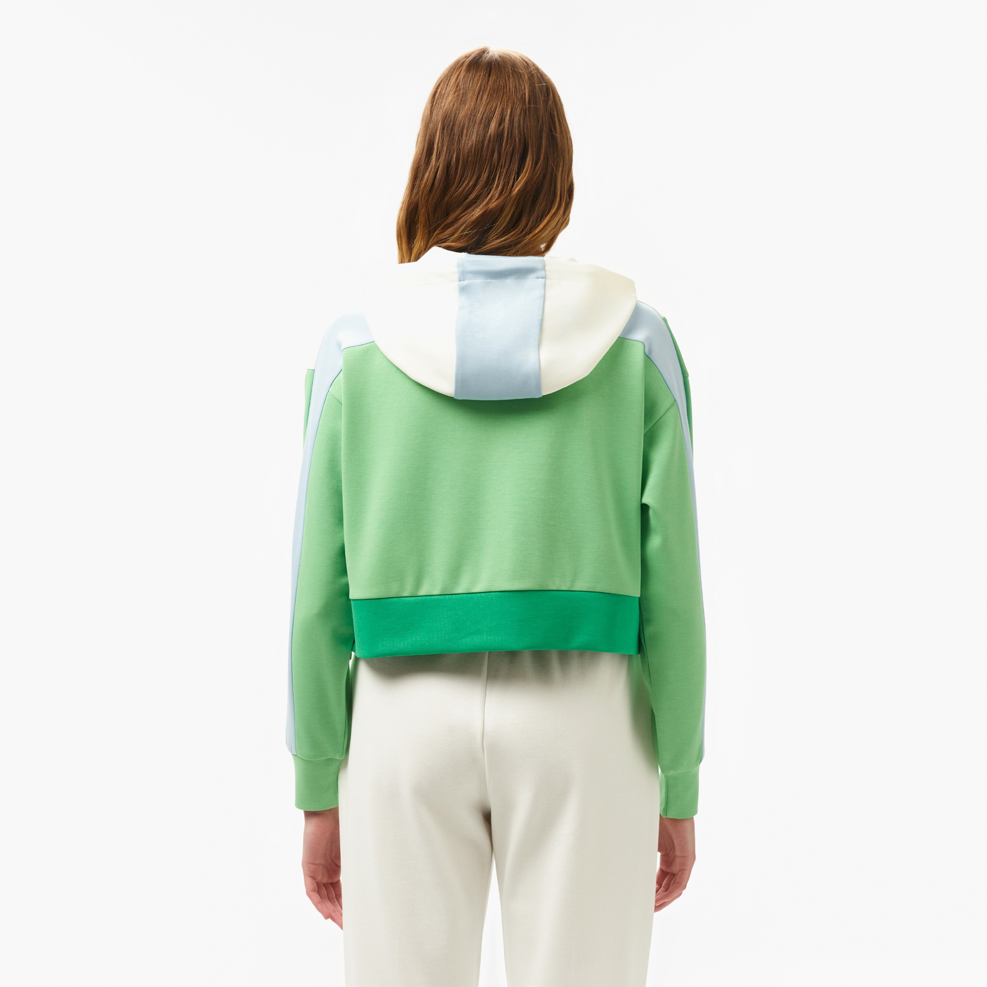 Lacoste Kadın Kapüşonlu Renk Bloklu Açık Yeşil Sweatshirt
