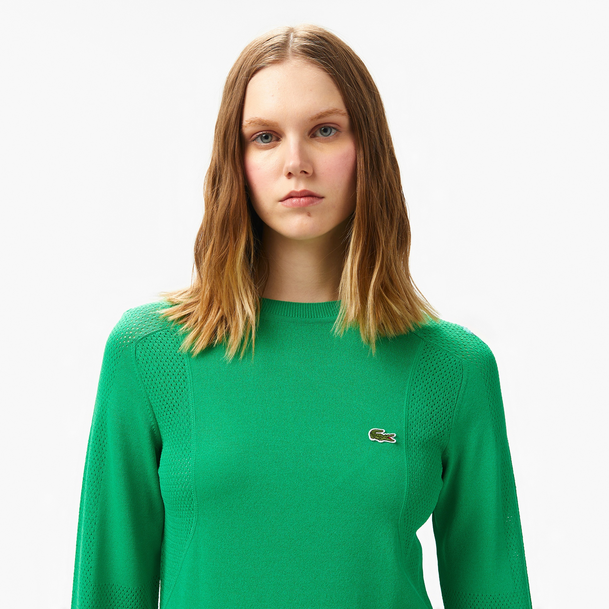 Lacoste Kadın Regular Fit Bisiklet Yaka Yeşil Triko