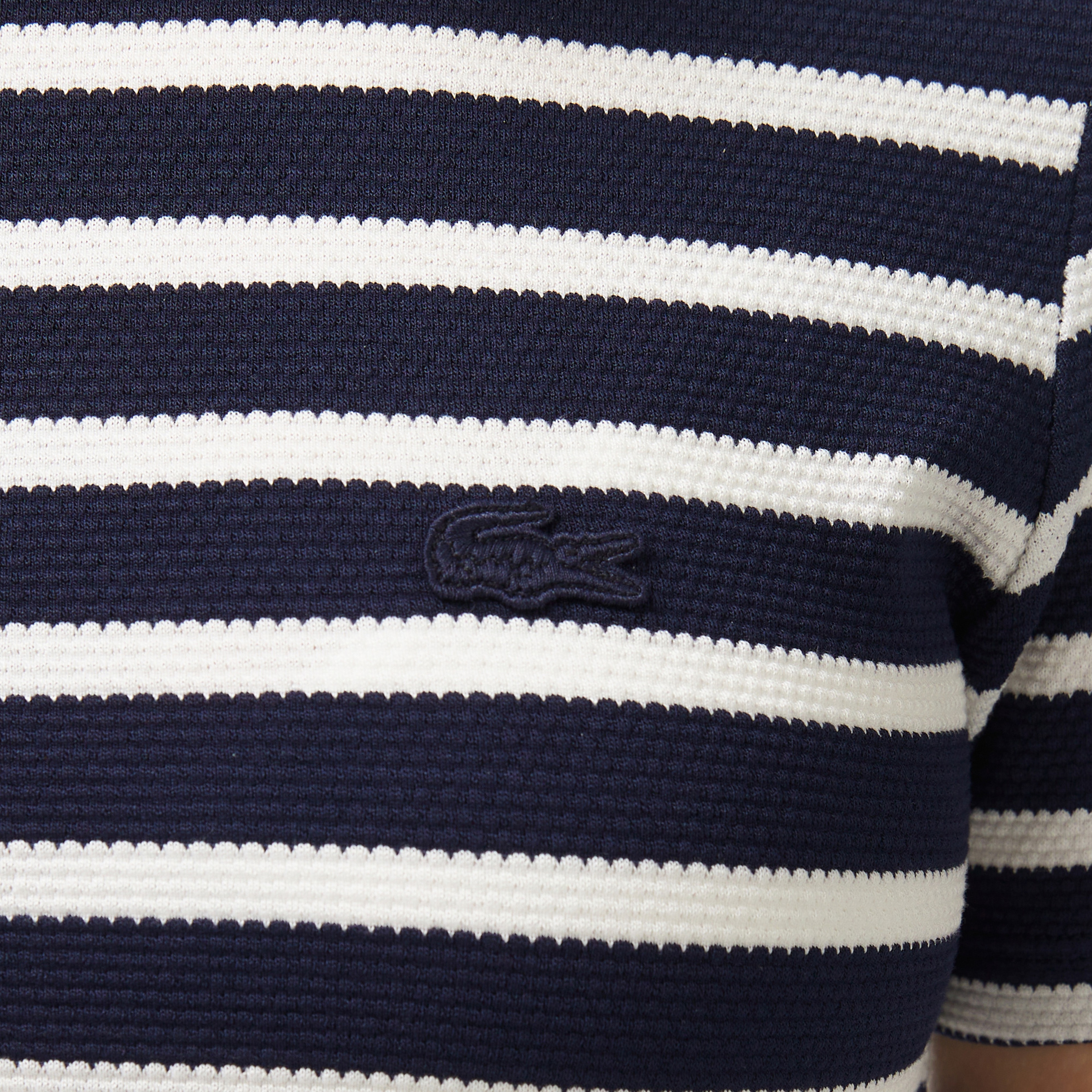 Kadın Slim Fit Bisiklet Yaka Çizgili Lacivert T-Shirt