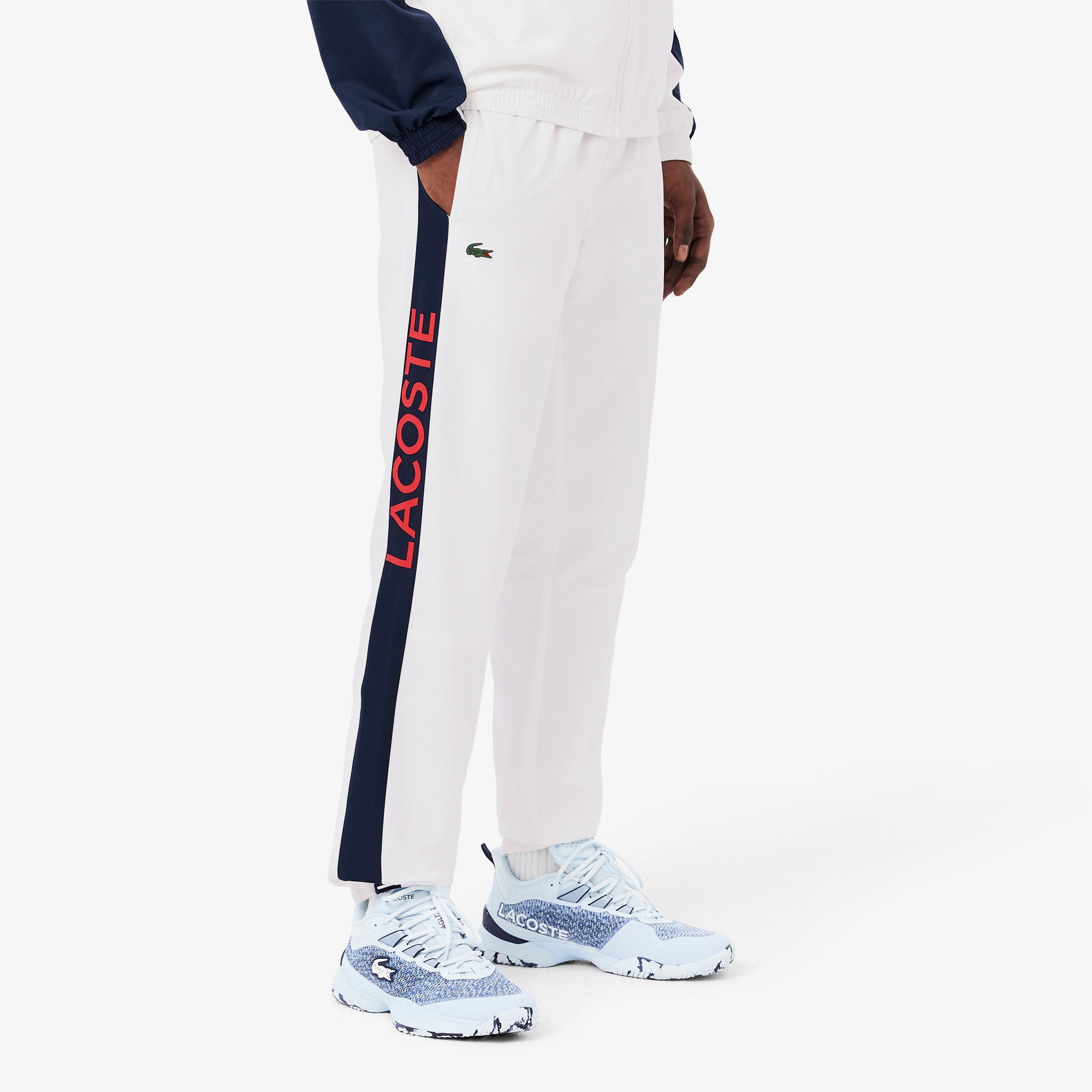 Erkek Regular Fit Fermuarlı Renk Bloklu Beyaz Eşofman Takımı