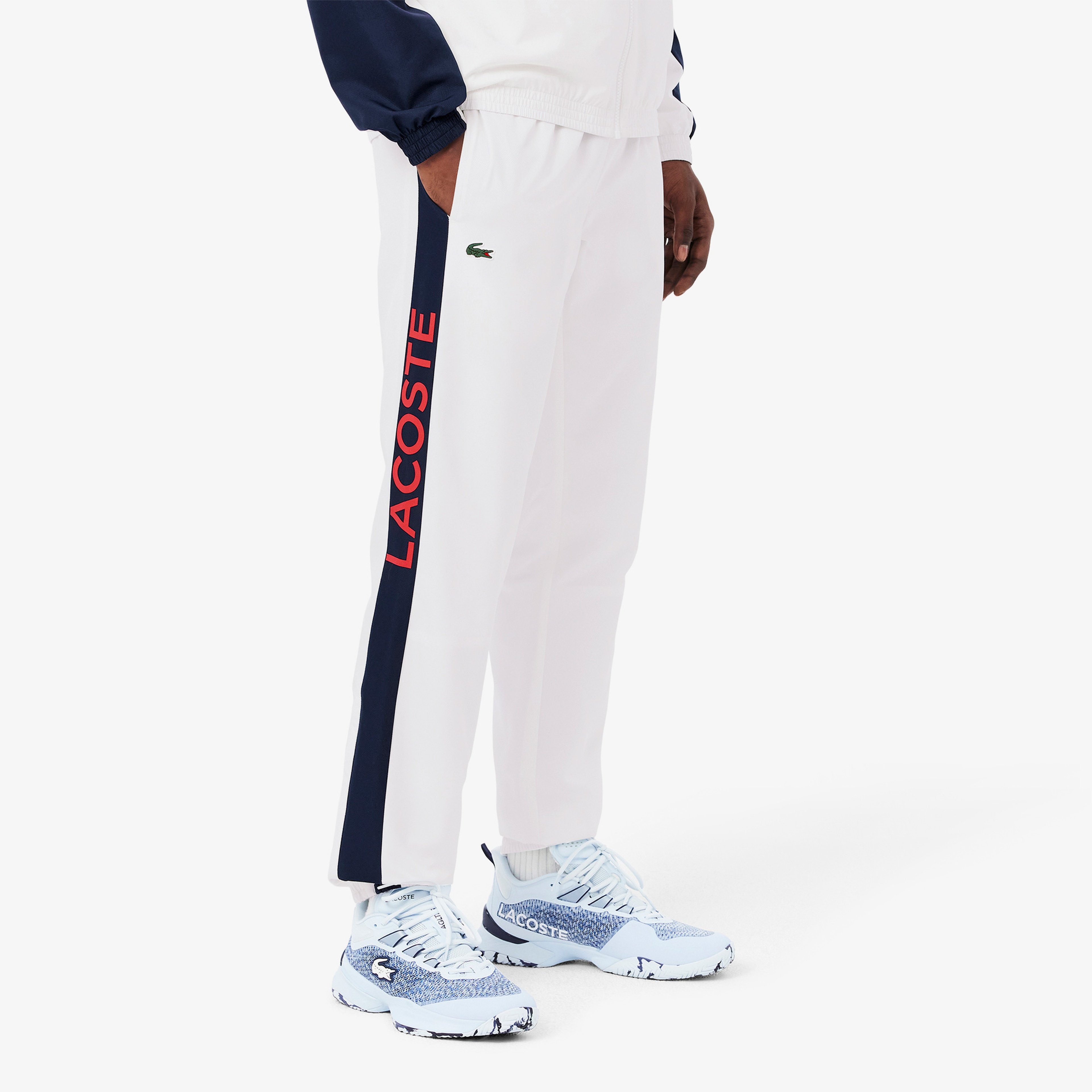 Erkek Regular Fit Fermuarlı Renk Bloklu Beyaz Eşofman Takımı