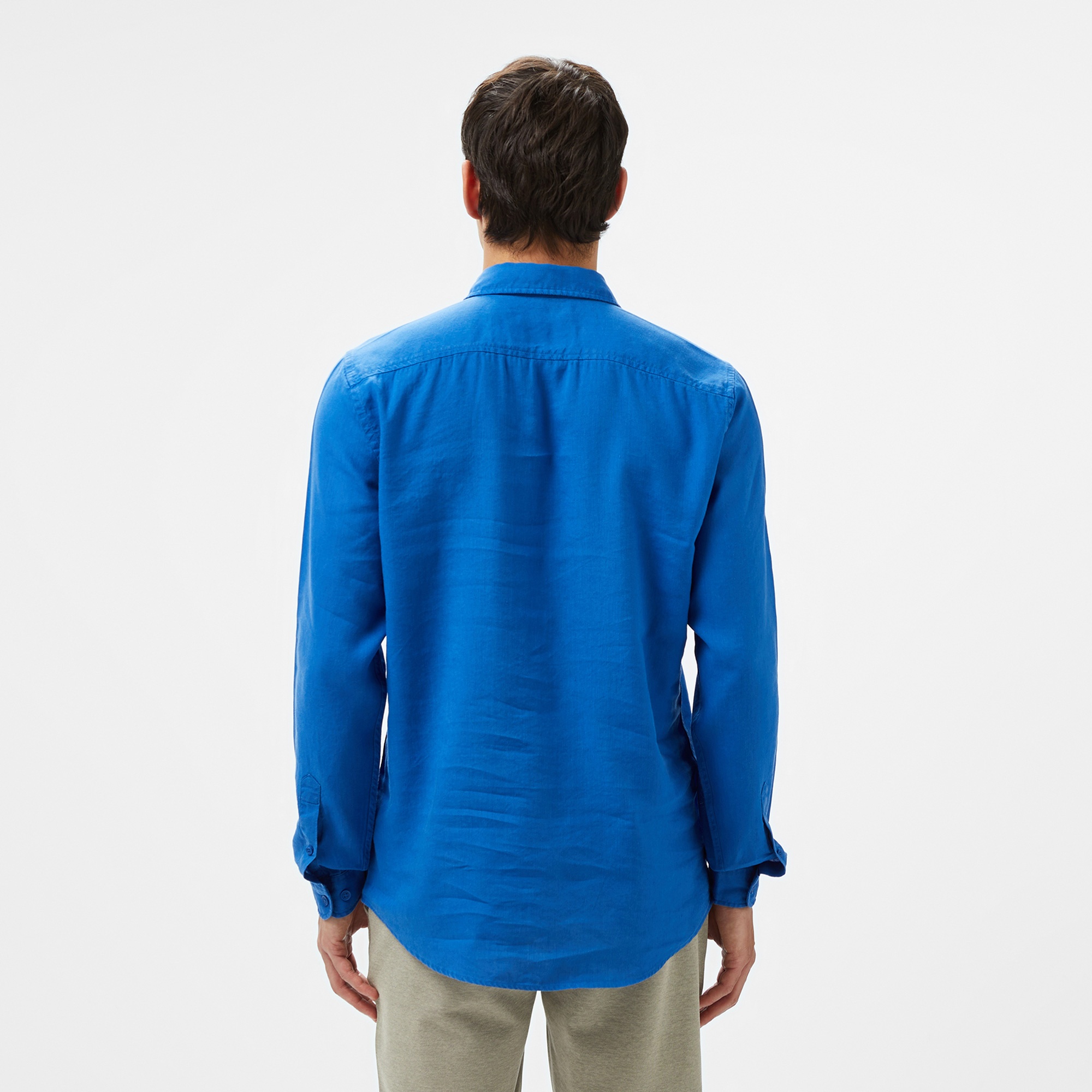 Lacoste Erkek Slim Fit Keten Mavi Gömlek