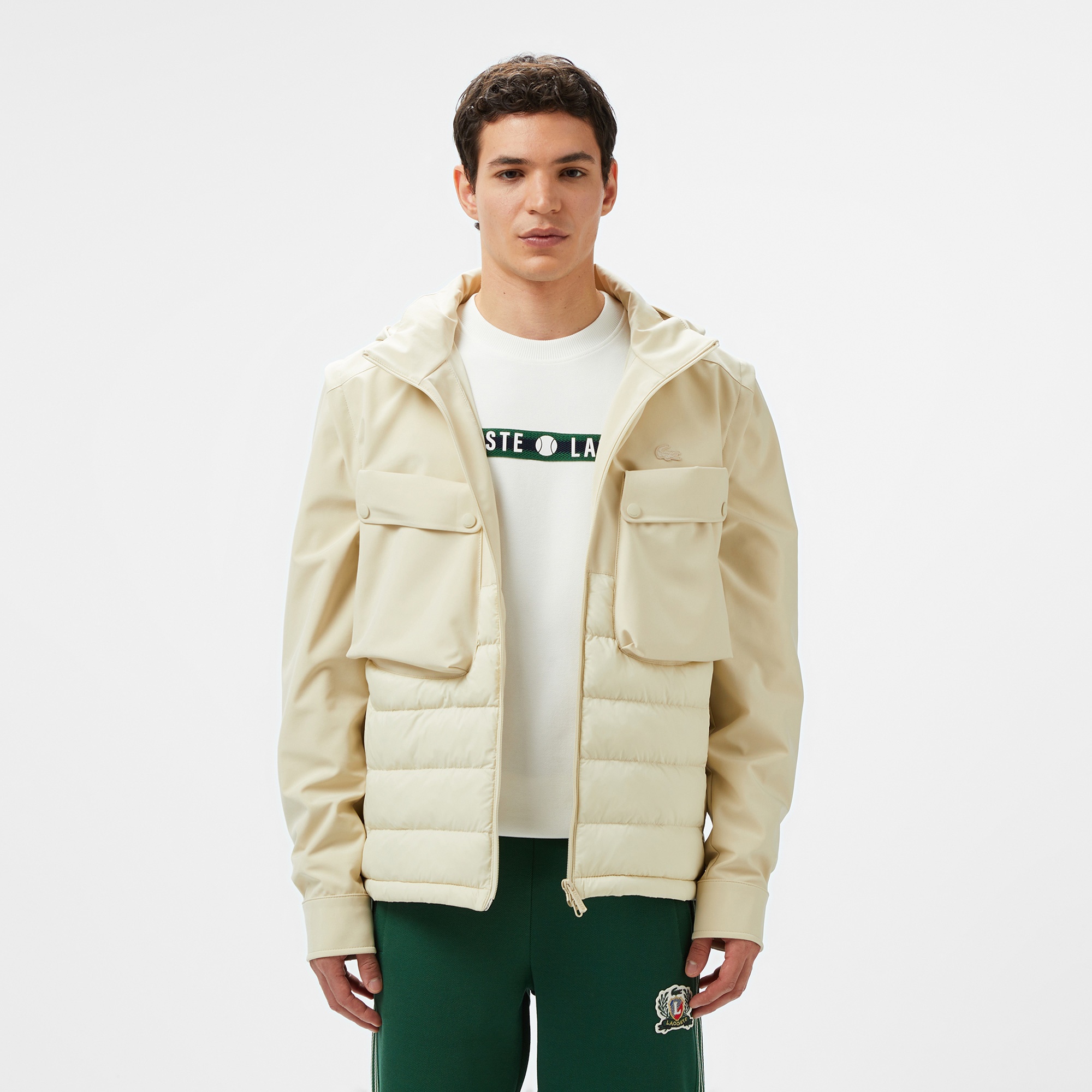 Lacoste Erkek Regular Fit Kapüşonlu Baskılı Krem Mont