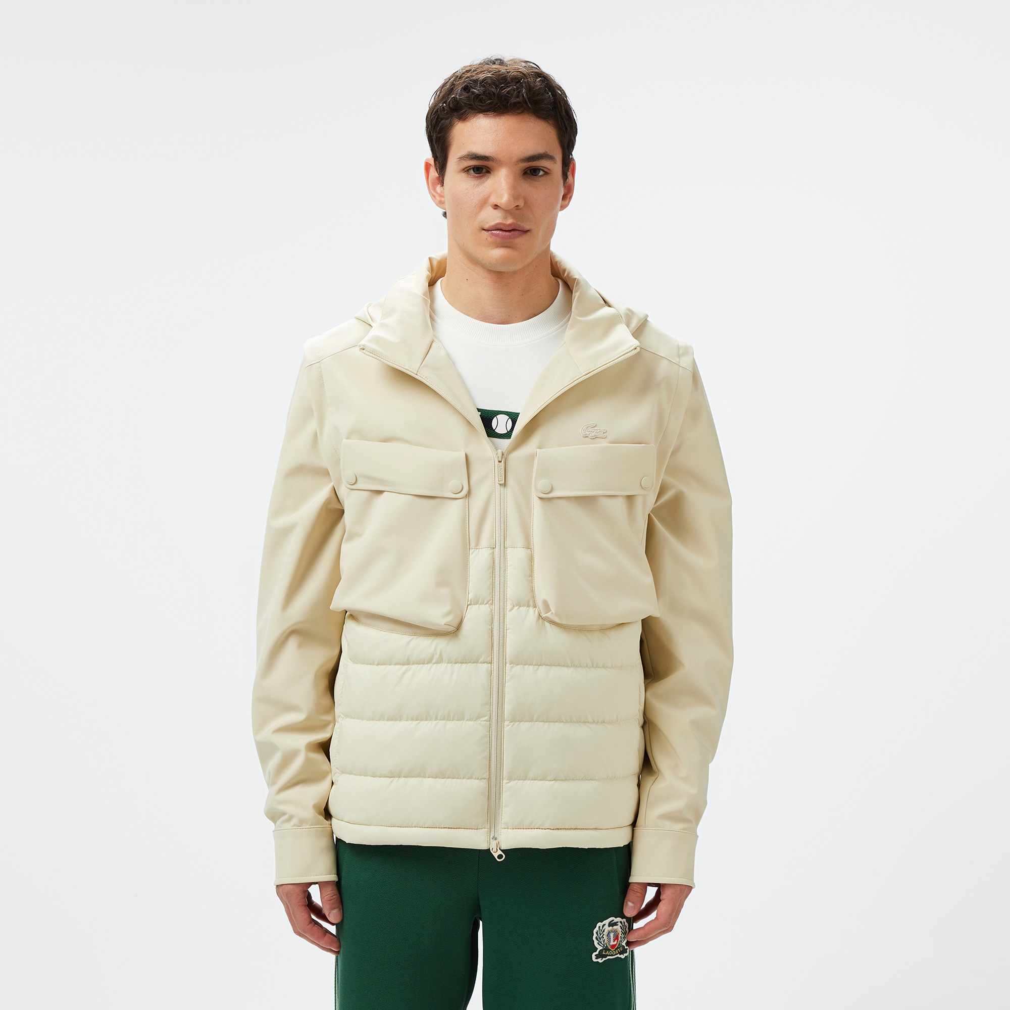 Lacoste Erkek Regular Fit Kapüşonlu Baskılı Krem Mont