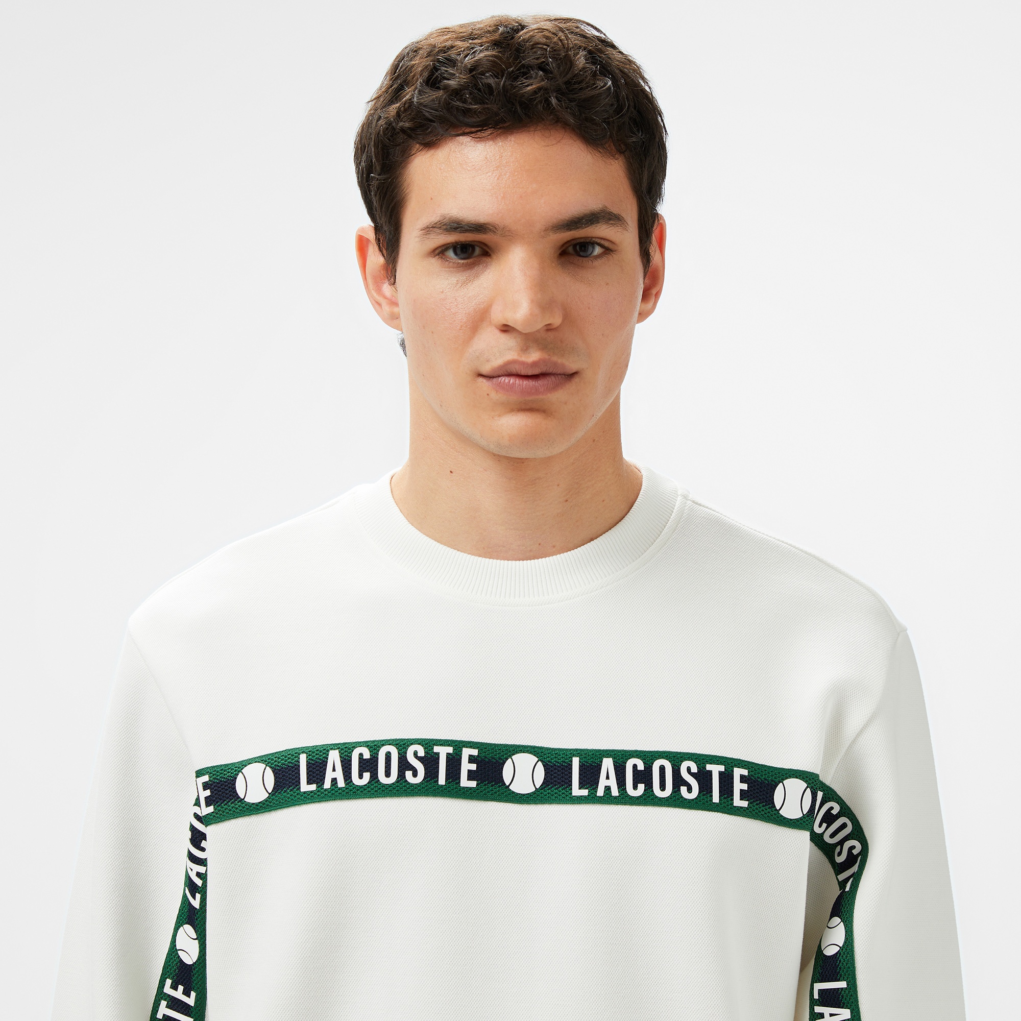 Lacoste Erkek Classic Fit Bisiklet Yaka Baskılı Beyaz Sweatshirt