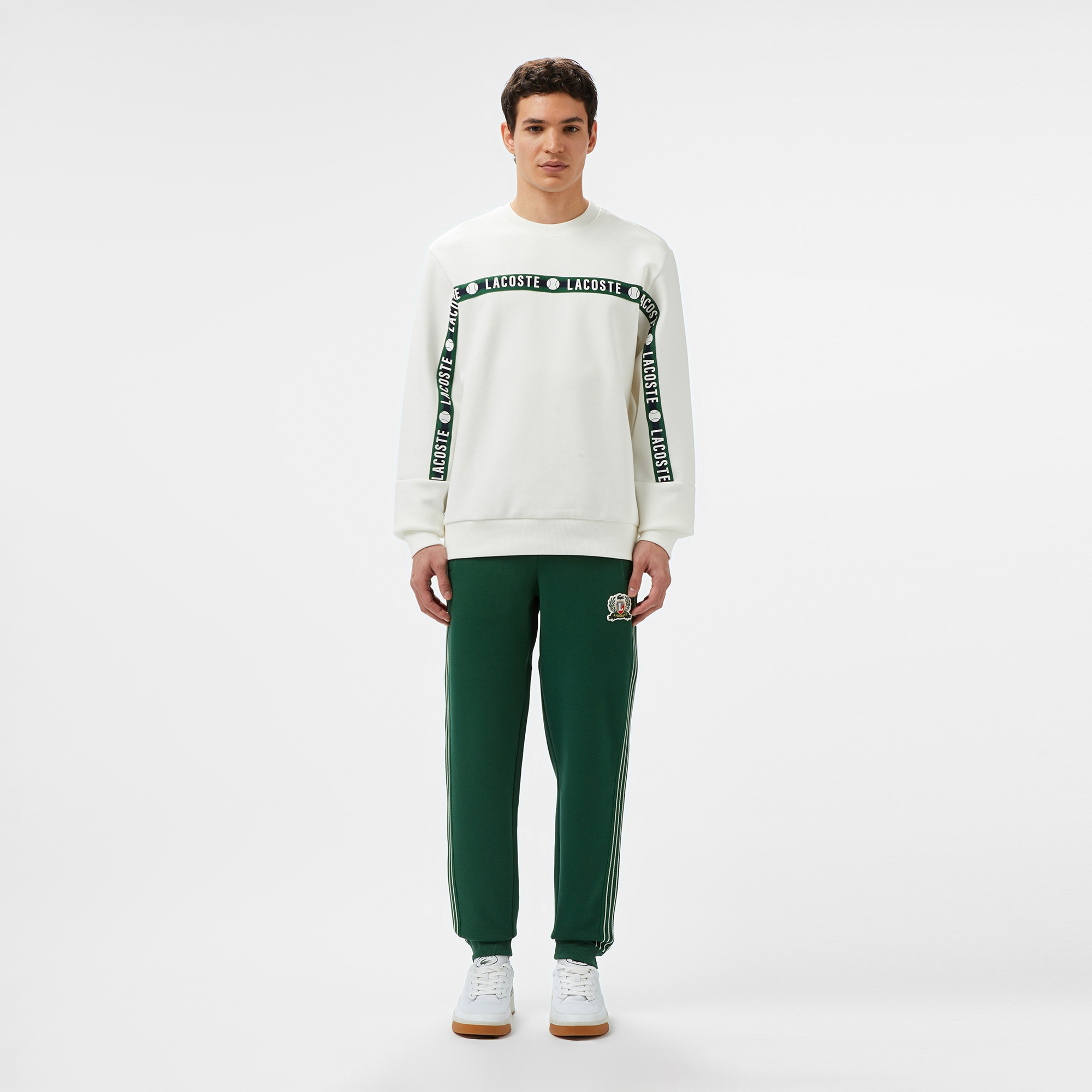 Lacoste Erkek Classic Fit Bisiklet Yaka Baskılı Beyaz Sweatshirt