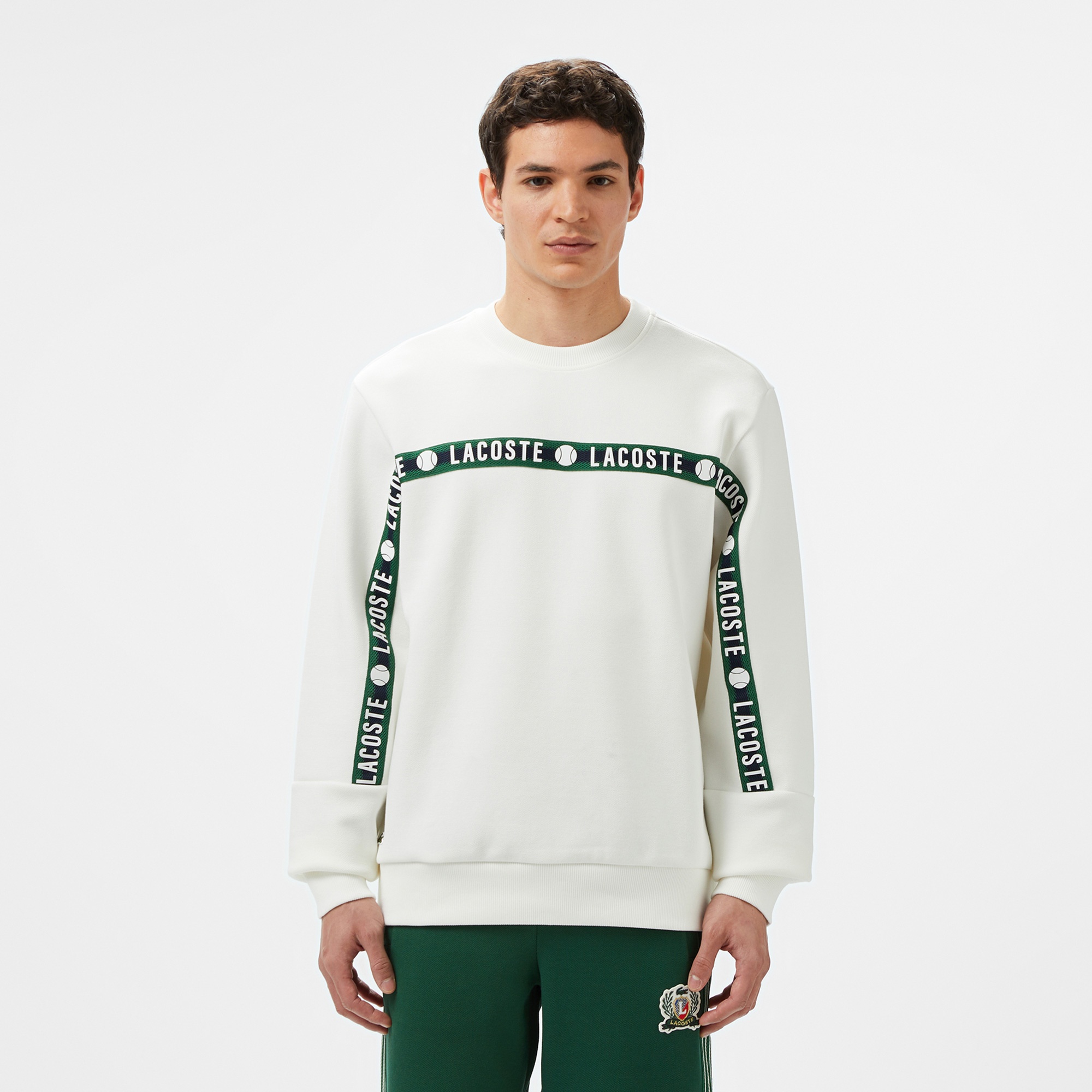 Lacoste Erkek Classic Fit Bisiklet Yaka Baskılı Beyaz Sweatshirt