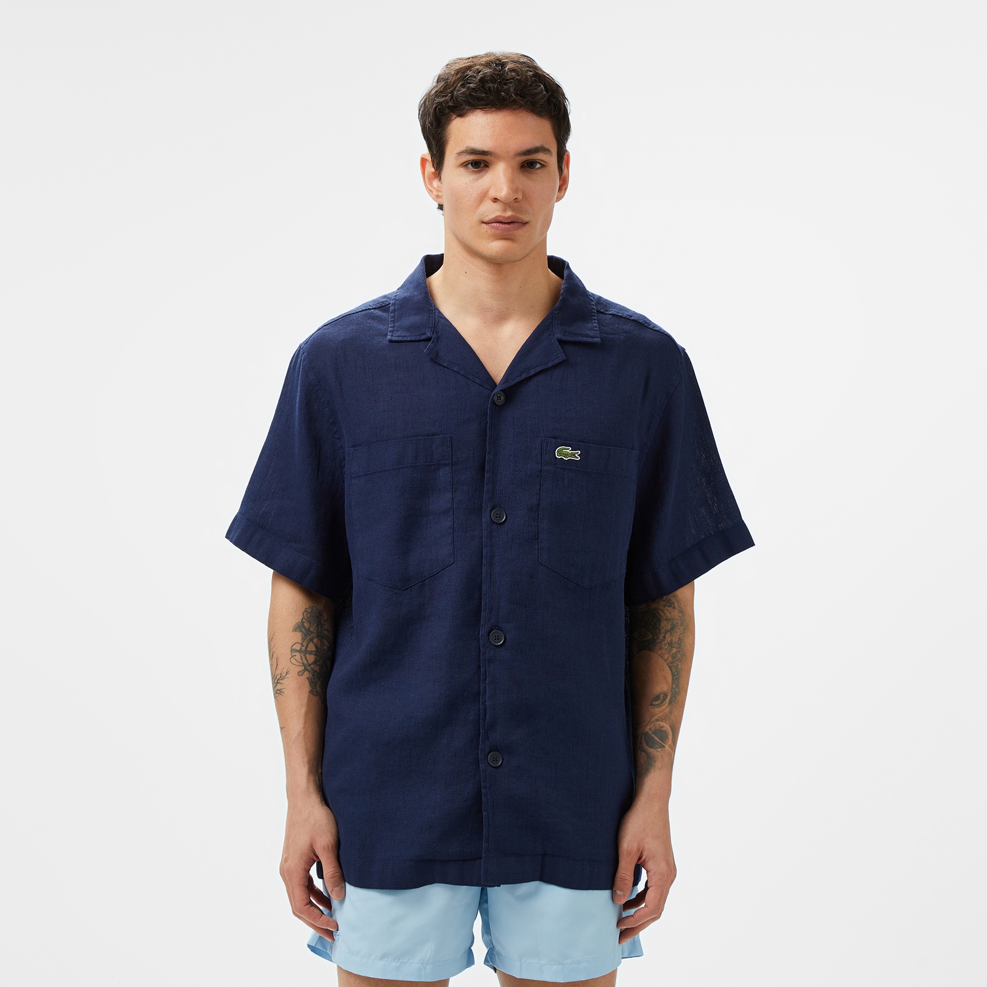 Lacoste Erkek Relaxed Fit Kısa Kollu Lacivert Gömlek